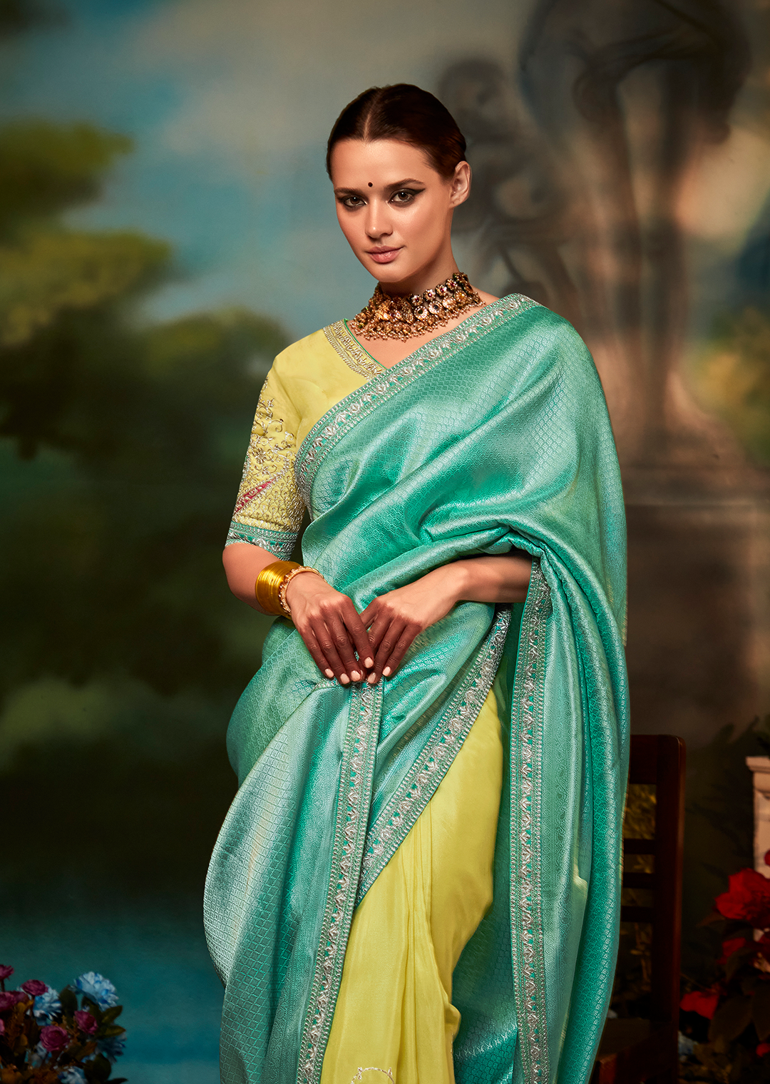 CYAN BLUE BROCADE DESIGNER KANJIVARAM SILK SAREE