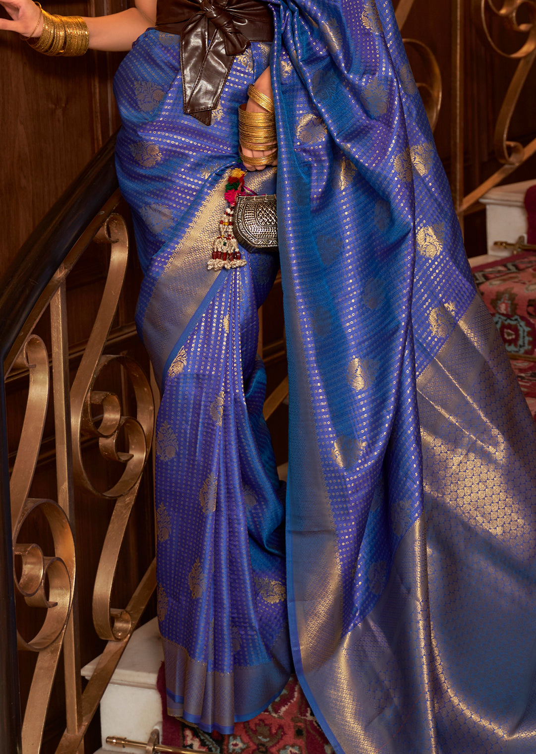 Royal Blue Zari Woven Two Tone Chinon Kanjivaram Silk Saree