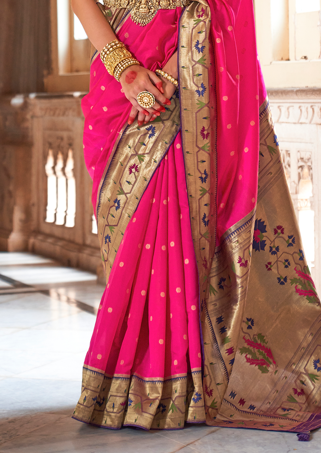 Rani Pink Woven Traditional Royal Patola Paithani Silk Saree