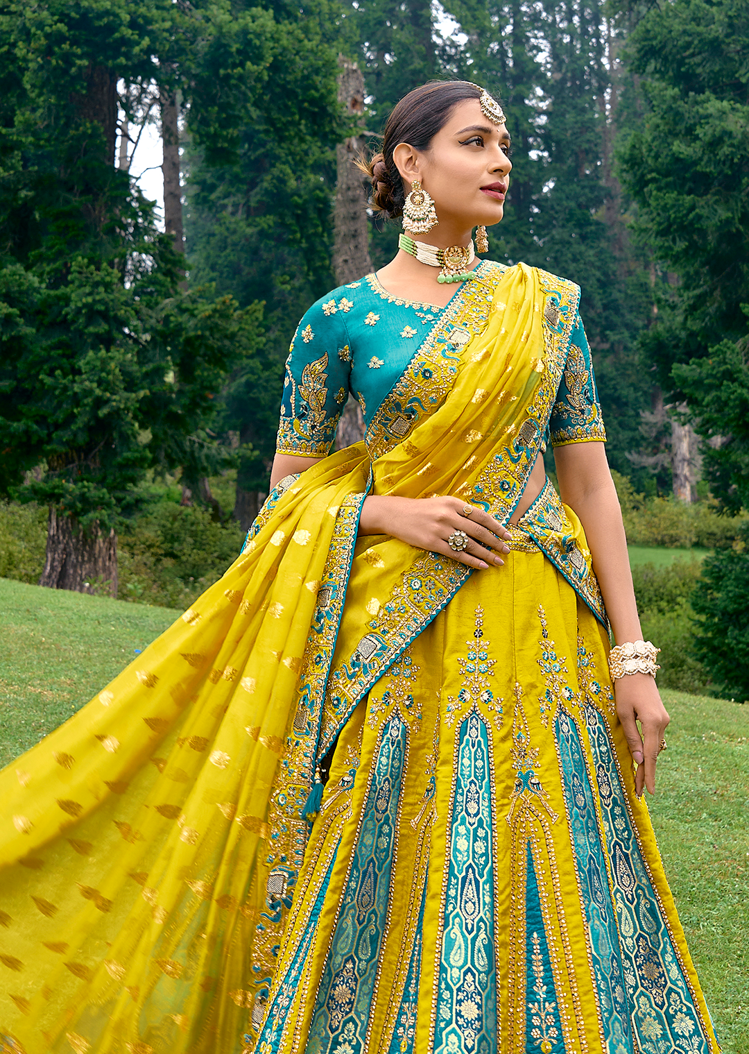 Canary Yellow Heavy Embroidered Premium Designer Silk Lehenga