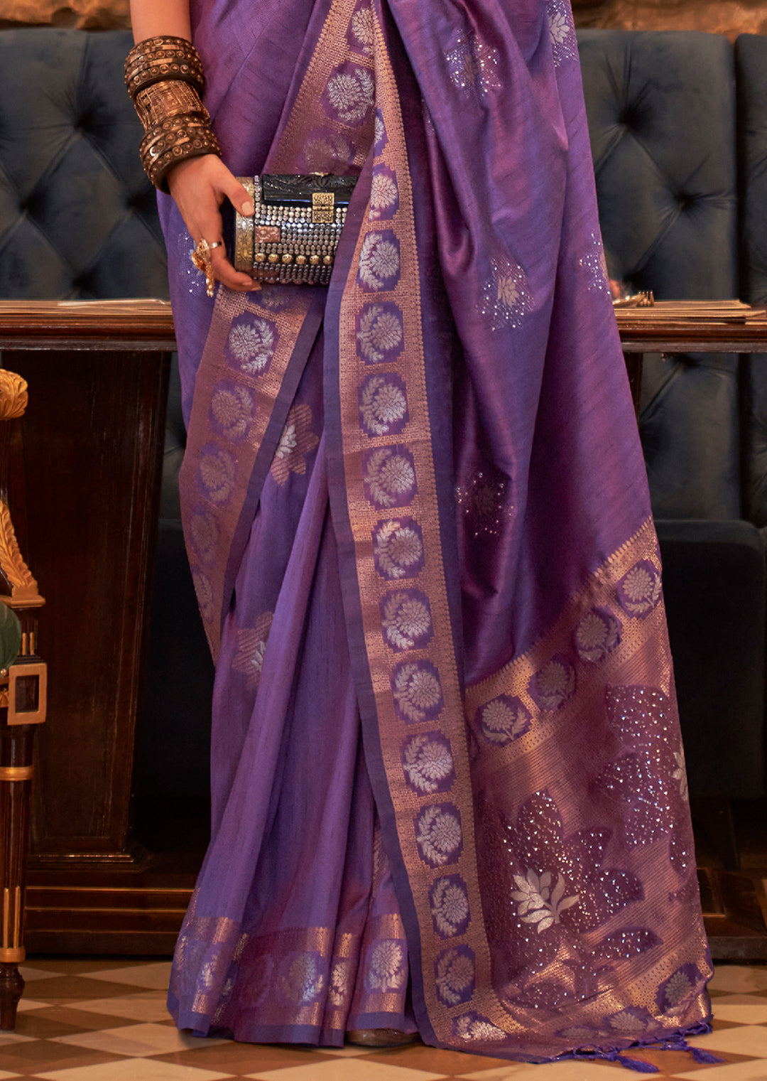 Violet Woven Pure Handloom Tussar Silk Saree