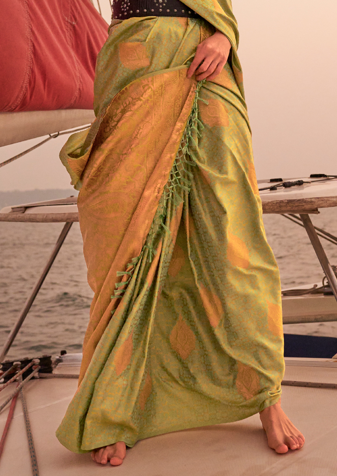 Pistachio Woven Pure Handloom Kanjivaram Satin Silk Saree