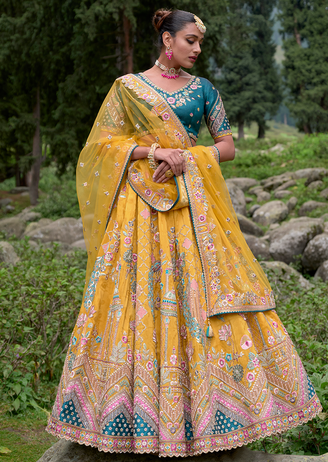 Mustard Yellow Hand Worked Premium Designer Silk Lehenga