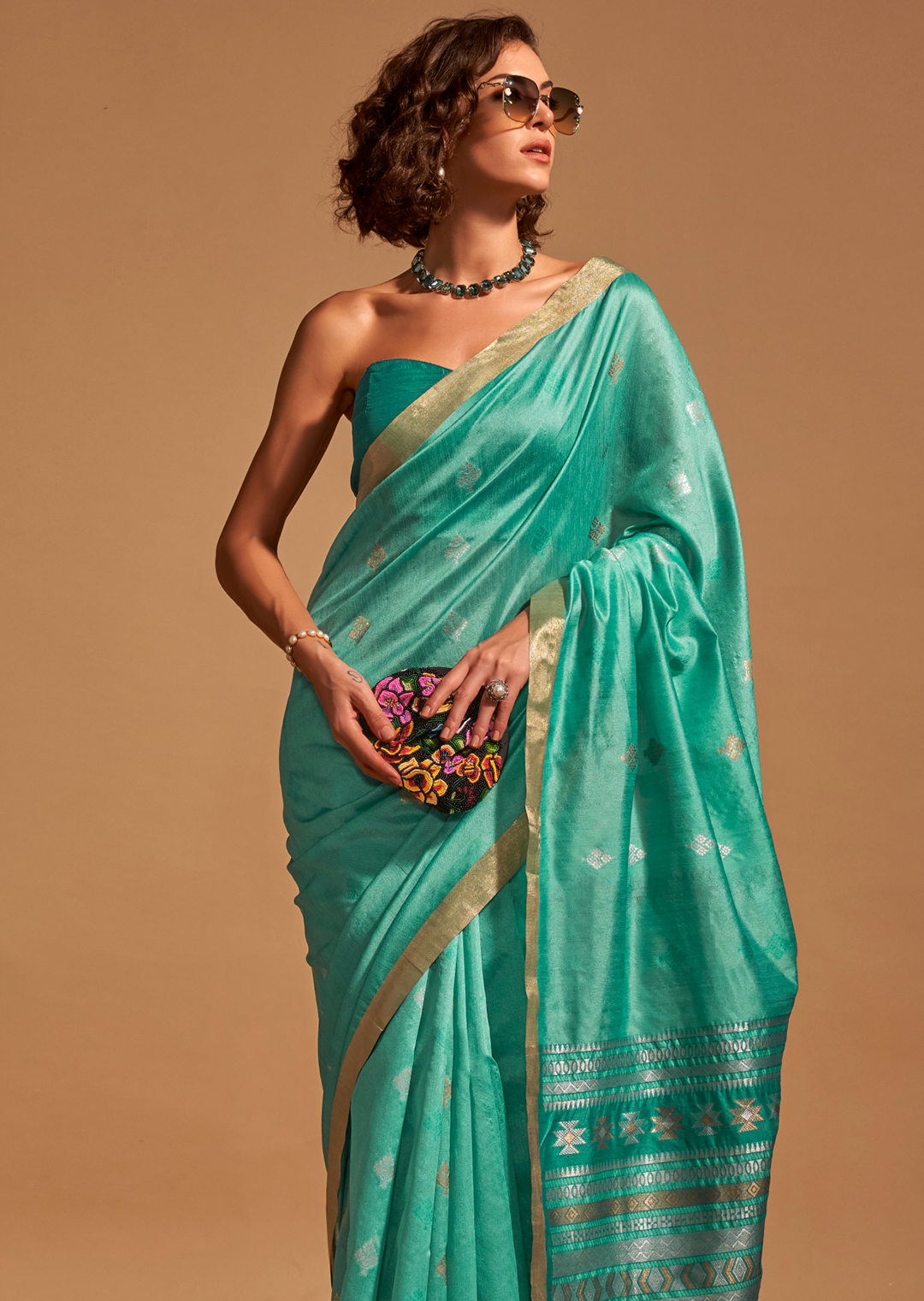 Turquoise Blue Woven Pure Handloom Silk Saree