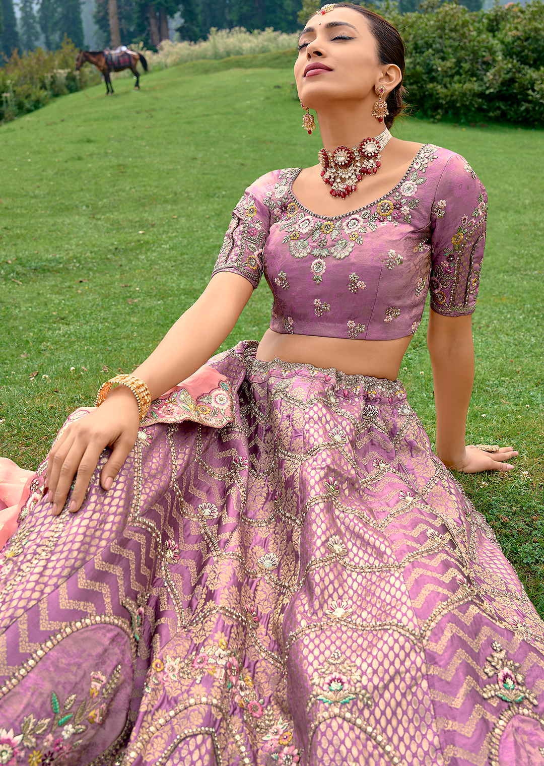 Byzantine Purple Heavy Embroidered Premium Designer Silk Lehenga