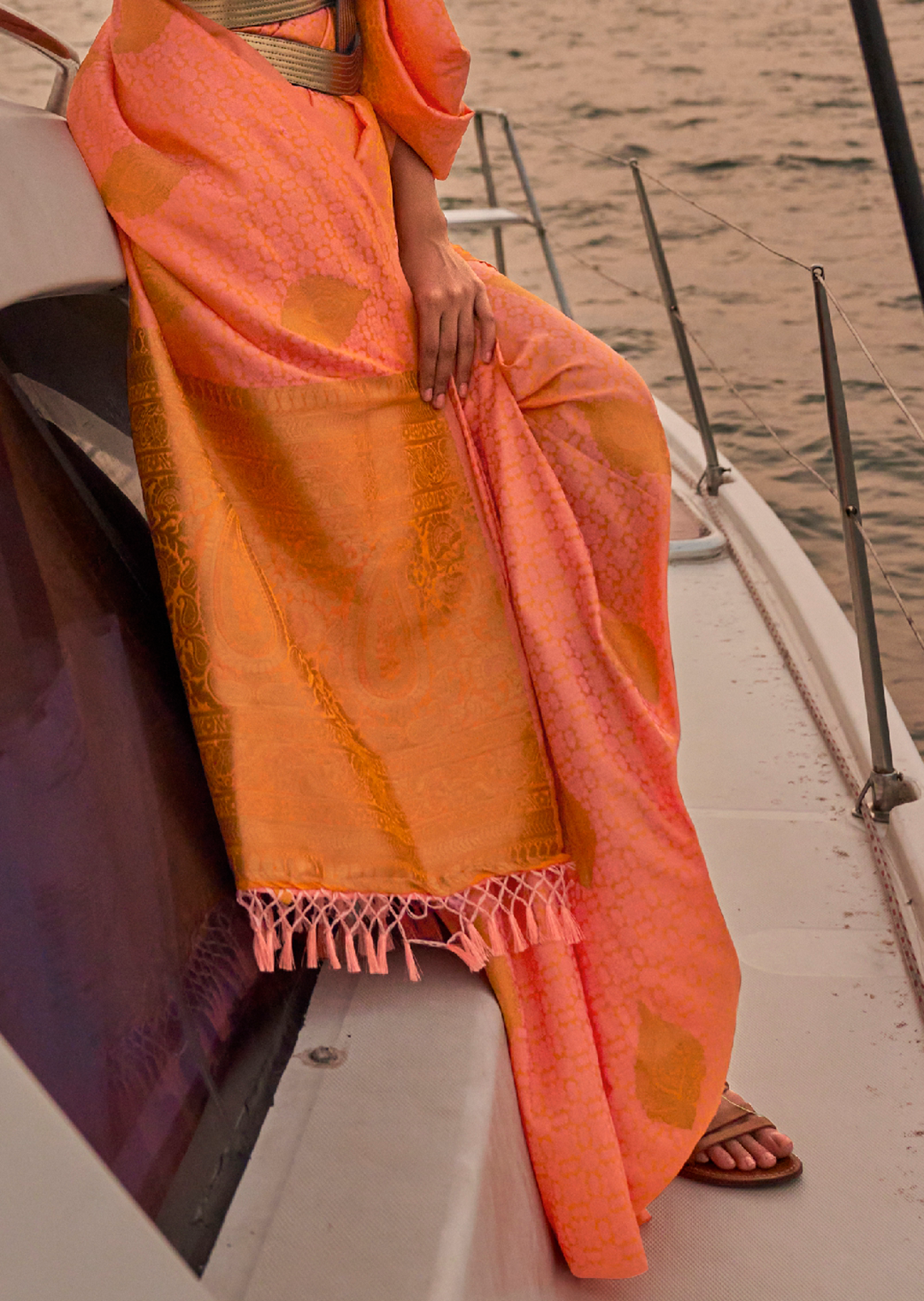 Orange Woven Pure Handloom Kanjivaram Satin Silk Saree