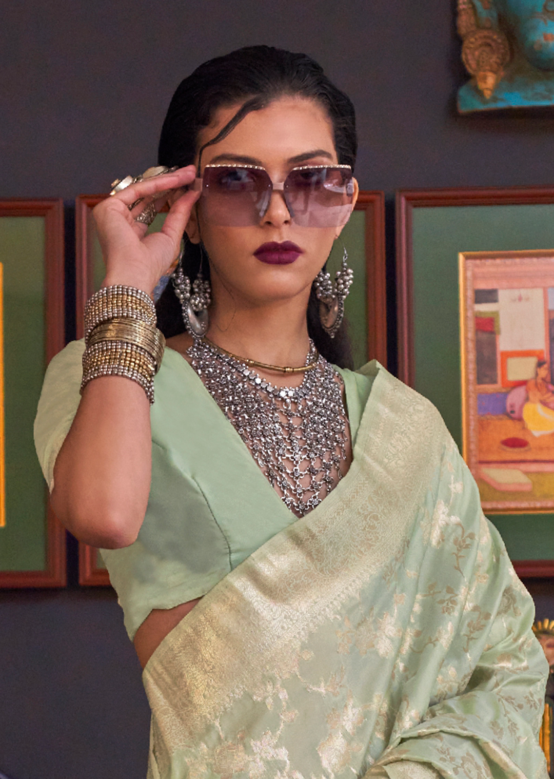 Tea Green Woven Pure Handloom Katan Silk Saree