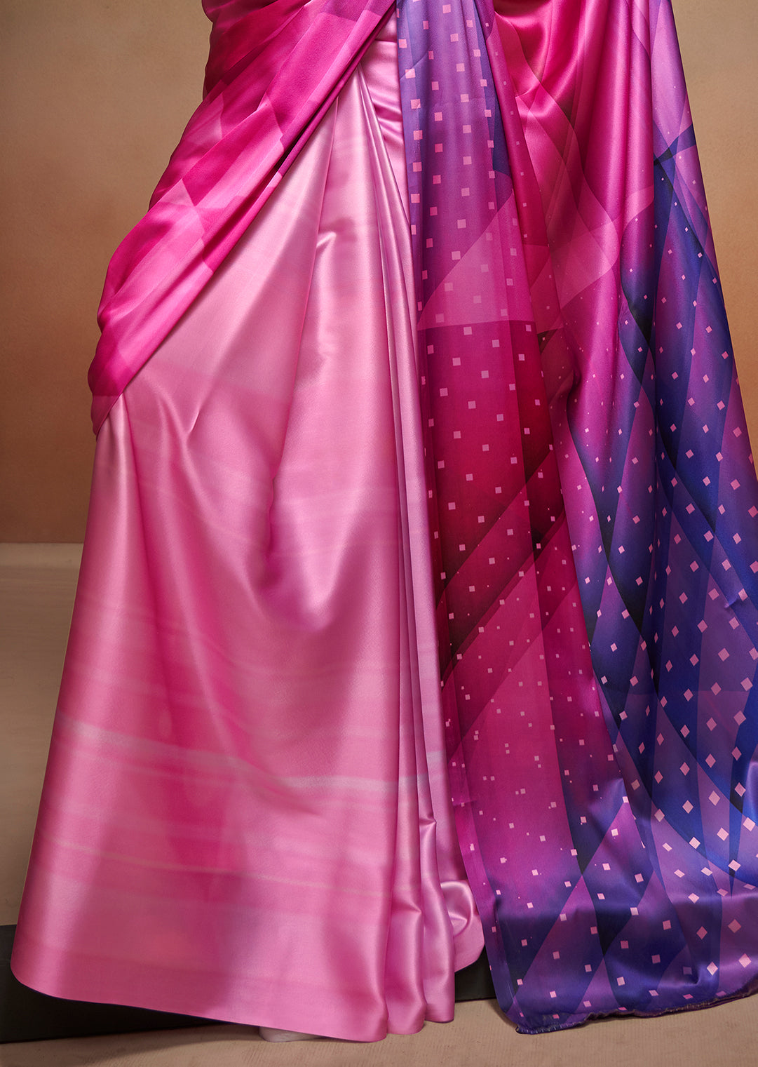 Pink Woven Digital Printed Satin Crepe Silk Saree