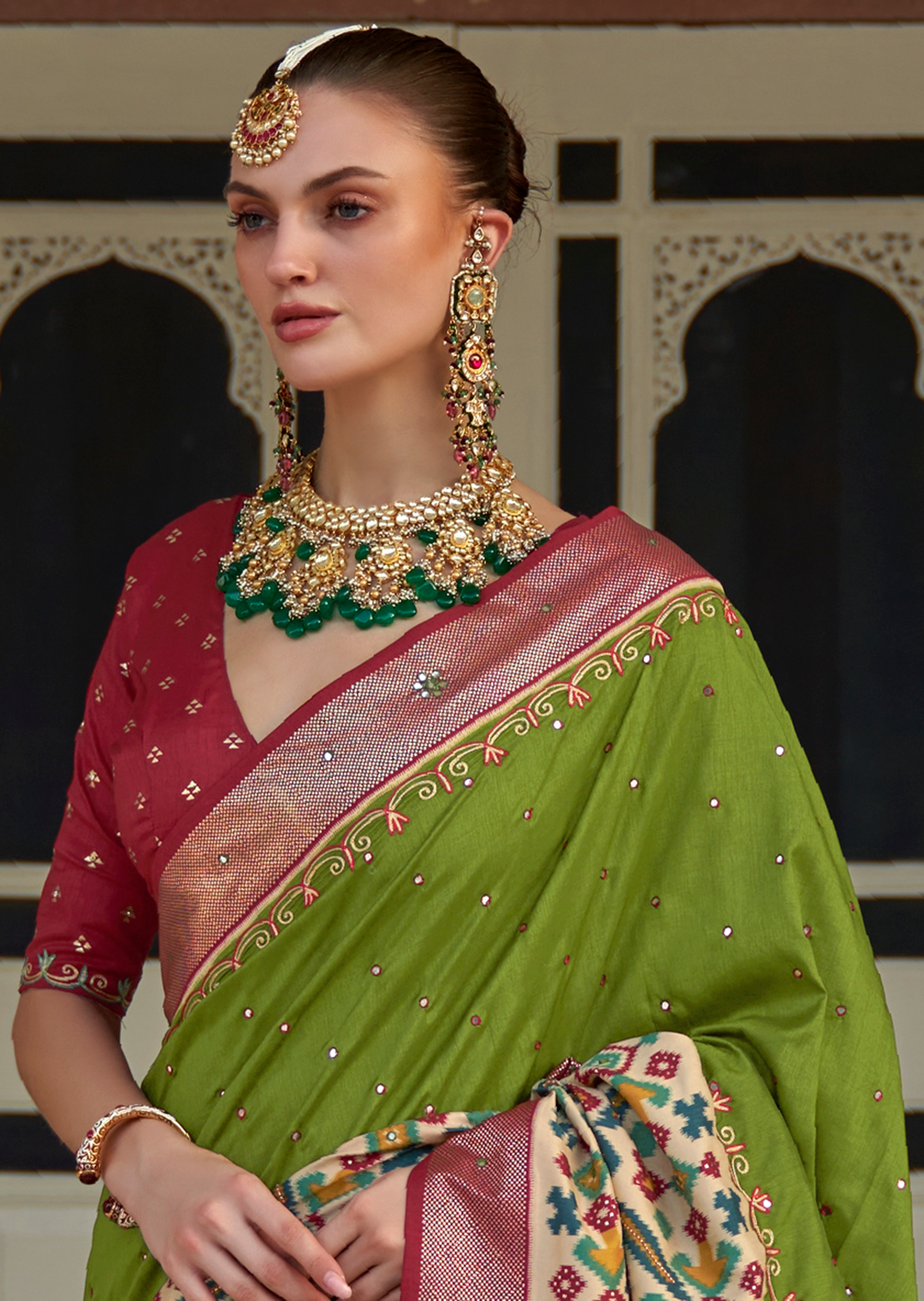 Kelly Green Woven Traditional Patola Silk Saree