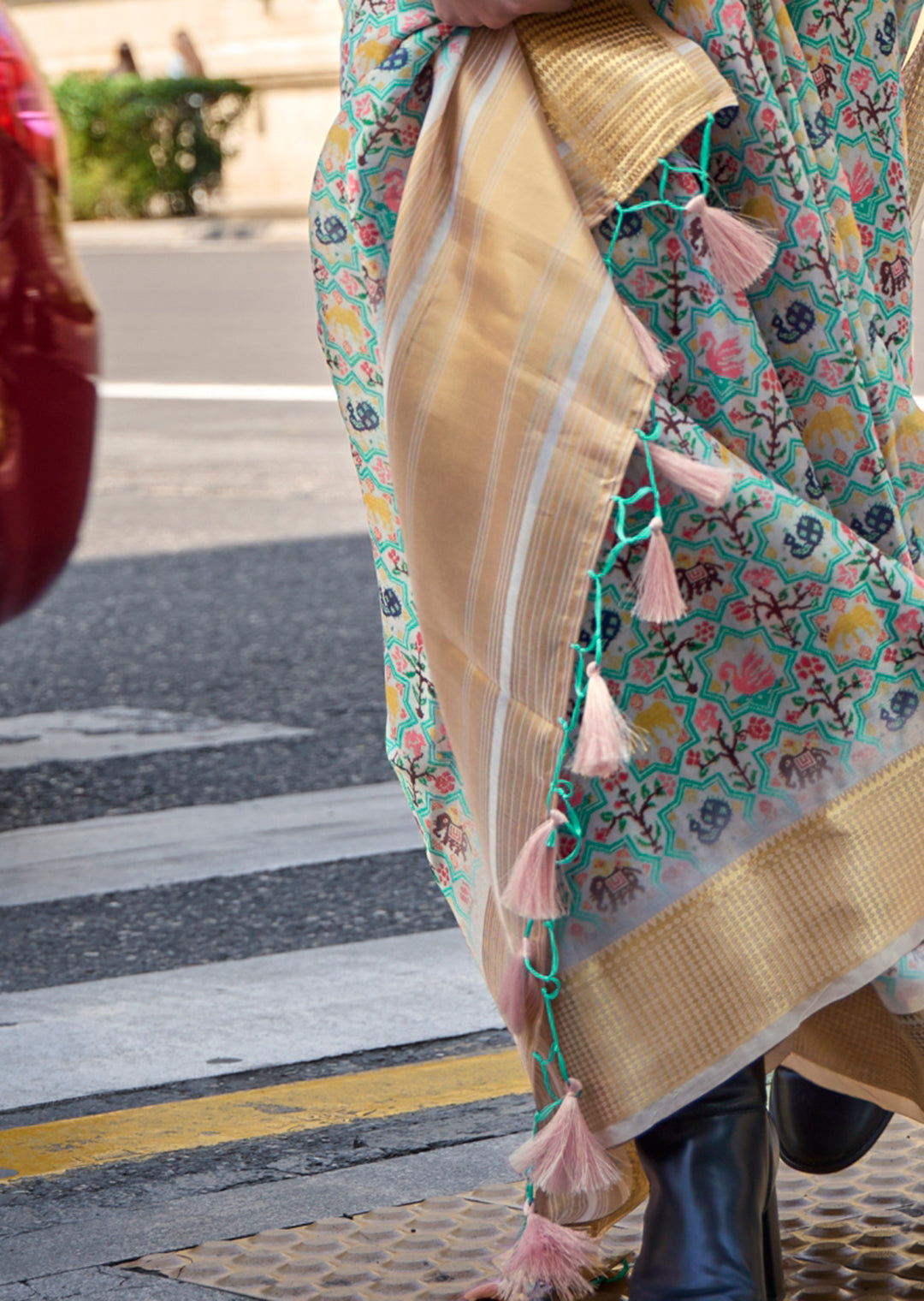 Mint Green Woven Pure Satin Organza Silk Saree