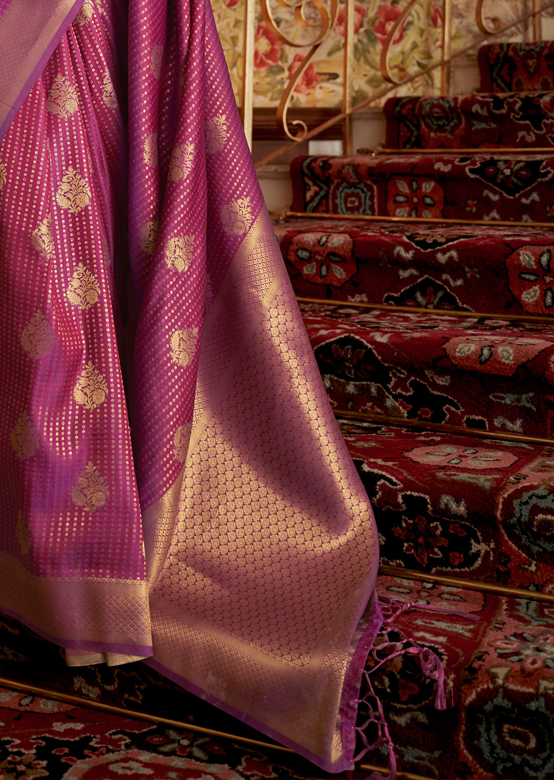 Purple Zari Woven Two Tone Chinon Kanjivaram Silk Saree