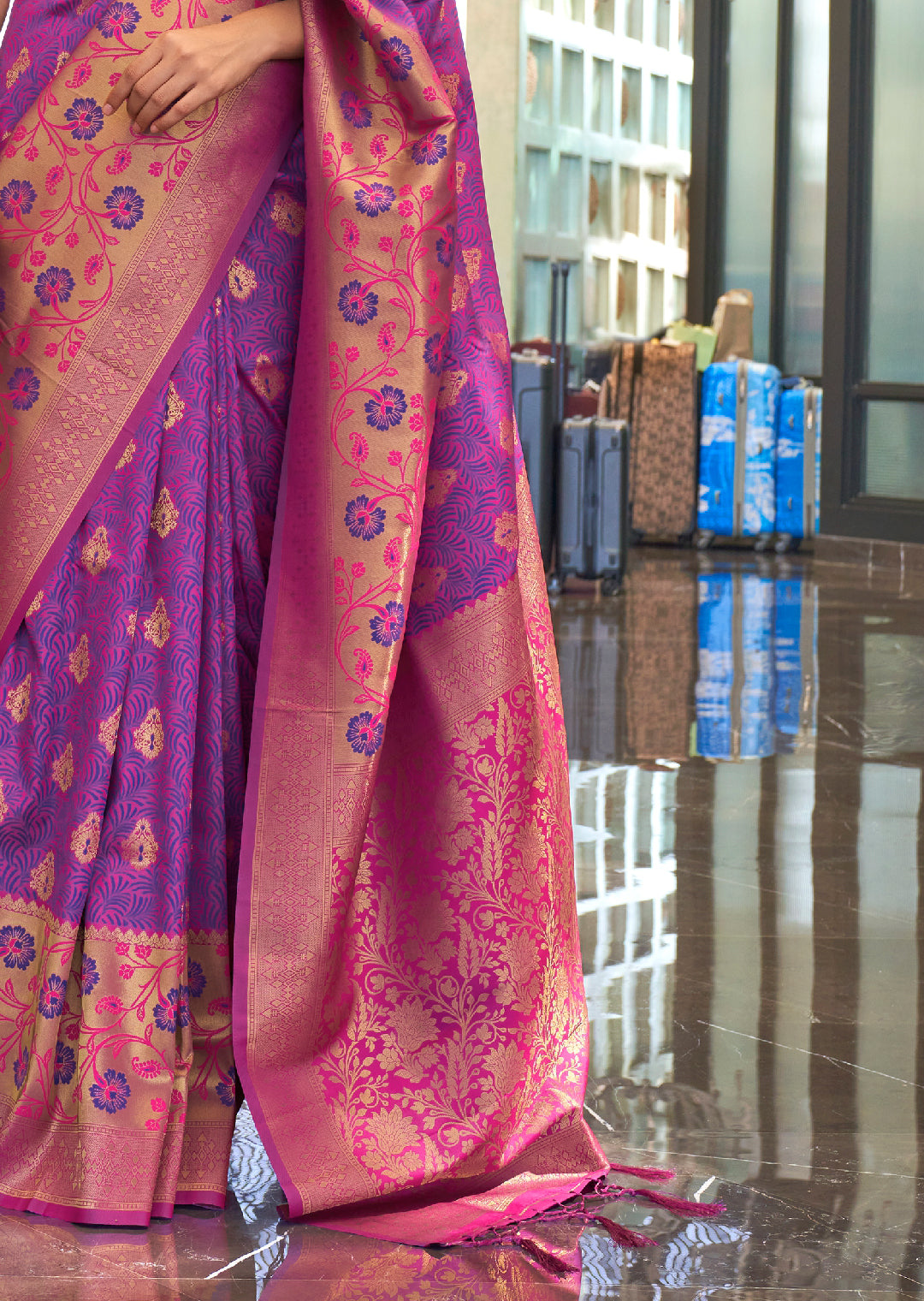 Purple Woven Handloom Banarasi Silk Saree