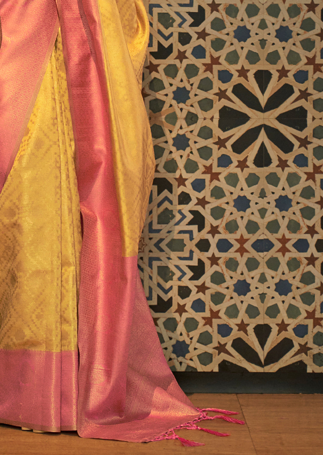 Mustard Yellow Zari Woven Handloom Kanjivaram Silk Saree