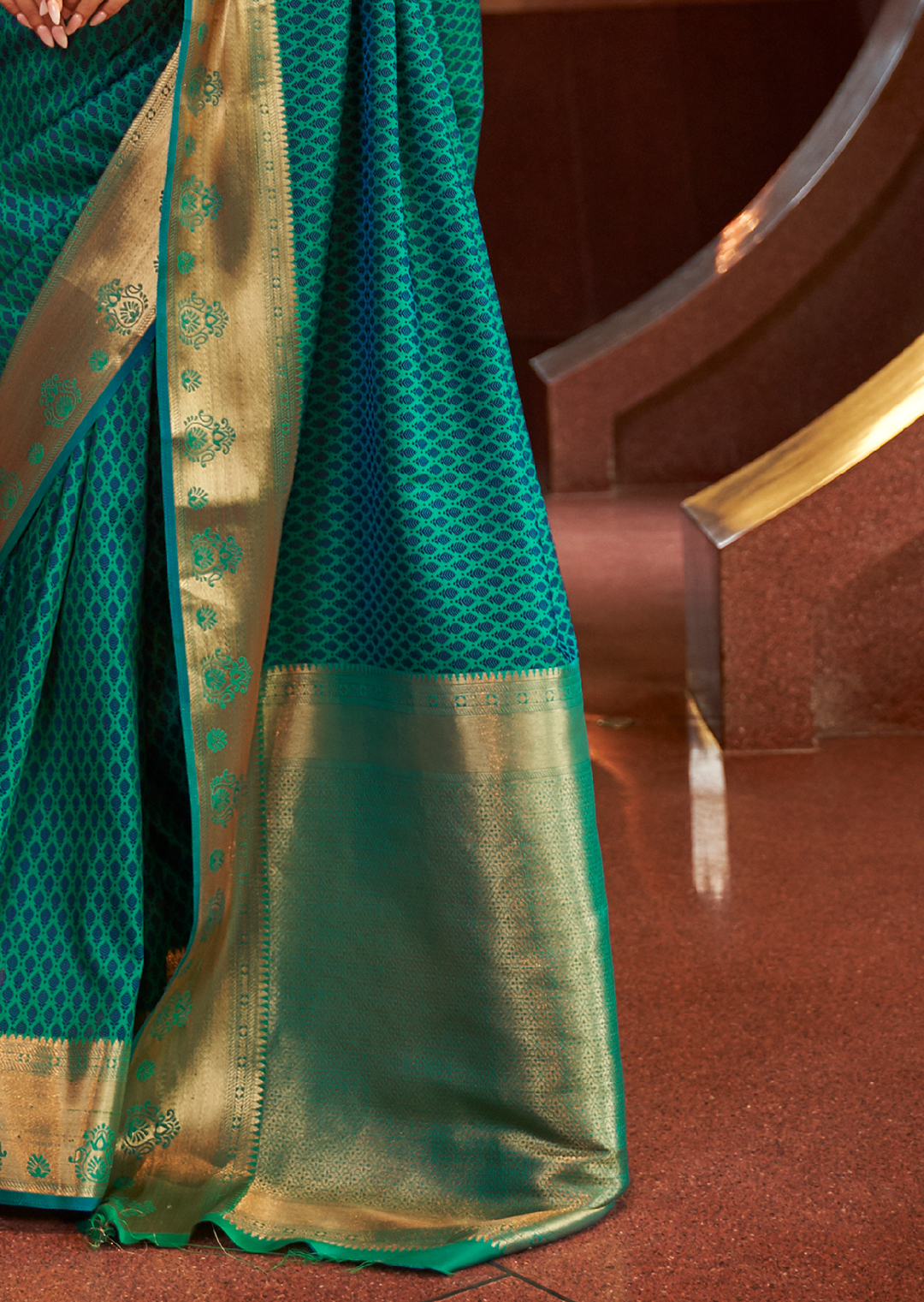 TEAL BLUE WOVEN HANDLOOM KANJIVARAM SILK SAREE