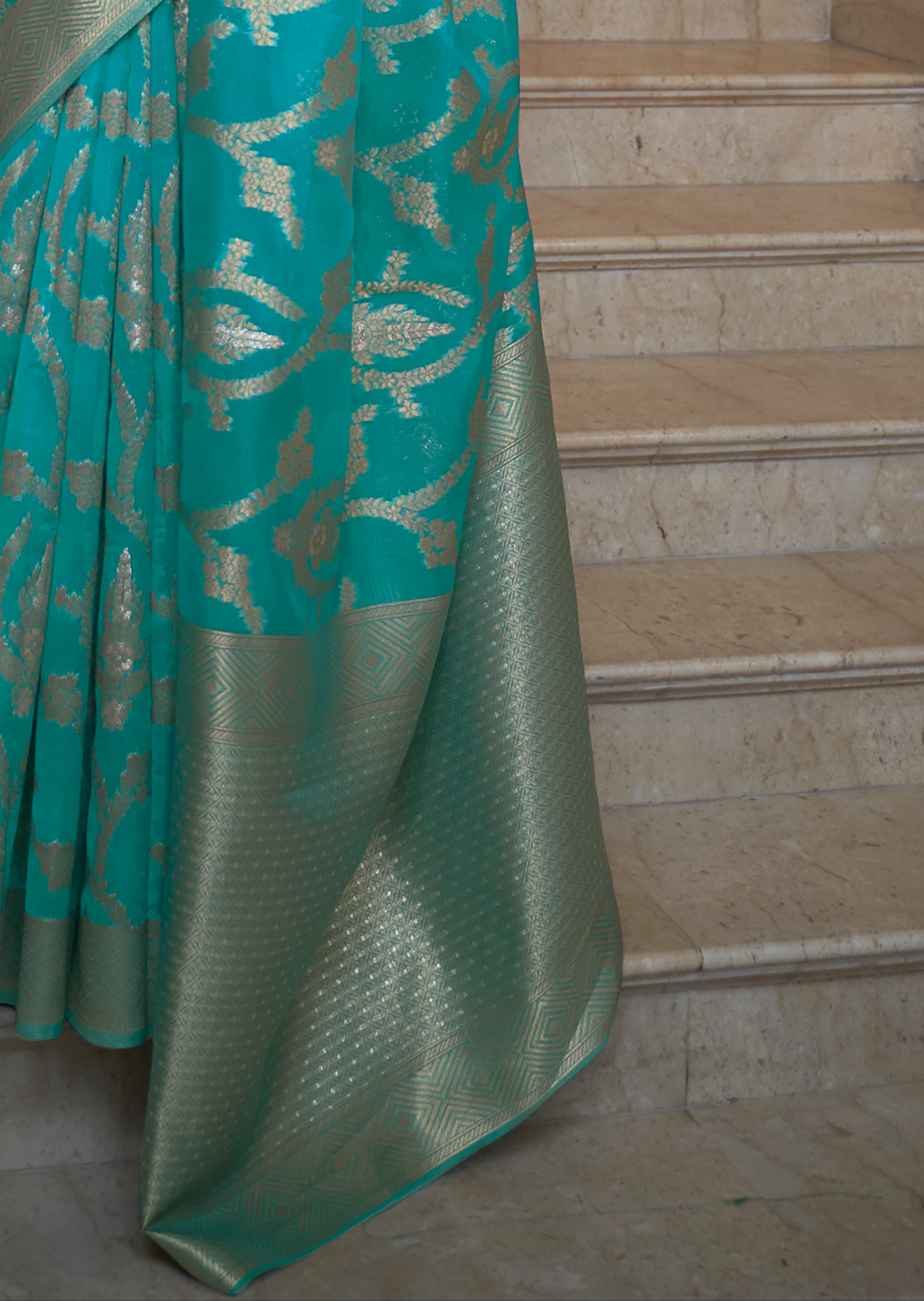 CYAN BLUE ZARI WOVEN HANDLOOM ORGANZA SILK SAREE