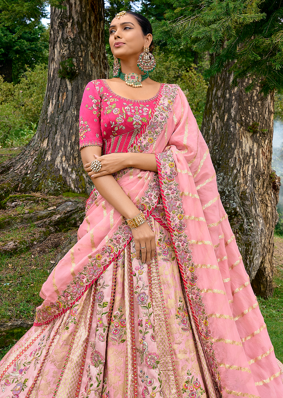 Crepe Pink Heavy Embroidered Premium Designer Silk Lehenga