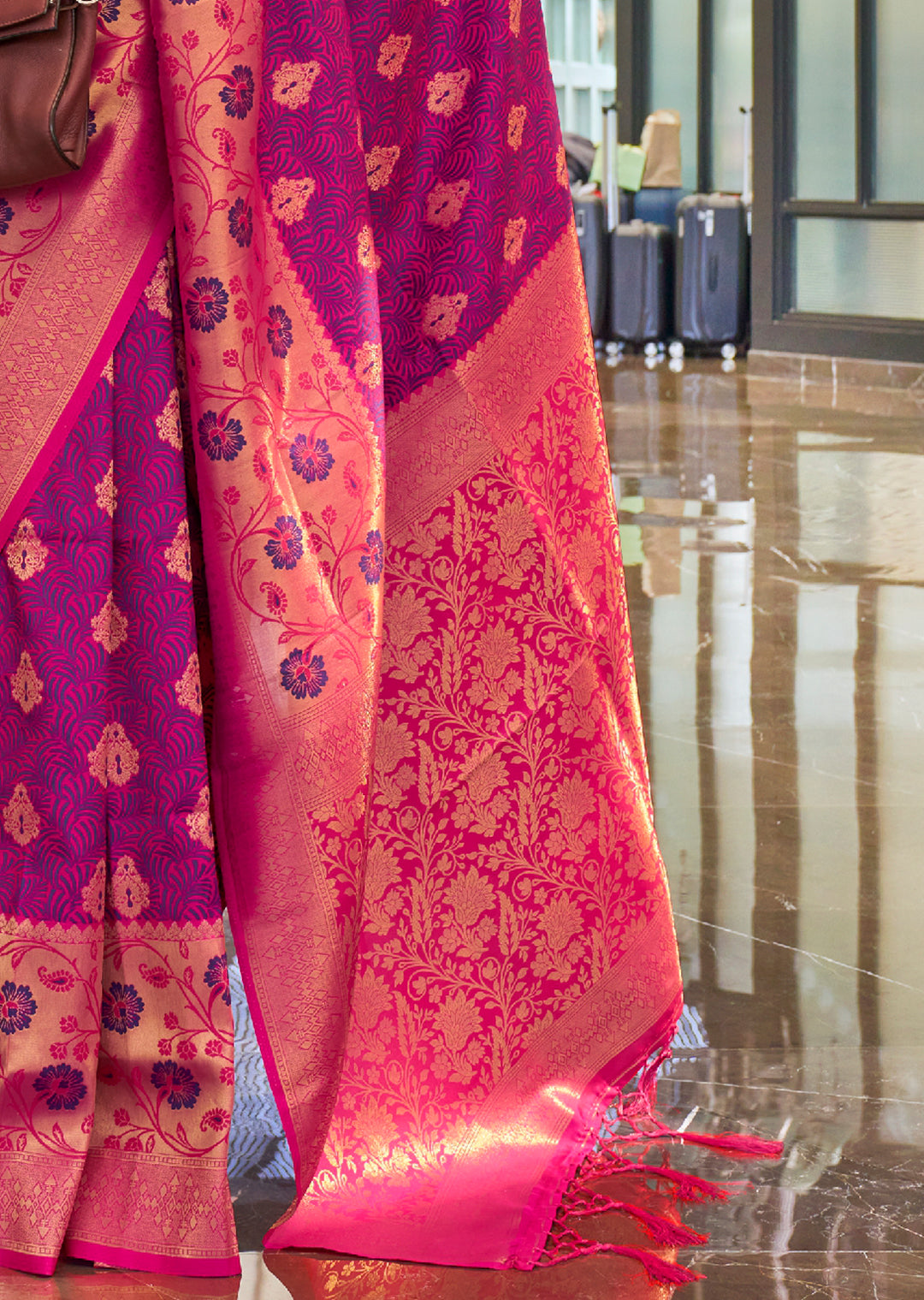 Magenta Purple Woven Handloom Banarasi Silk Saree