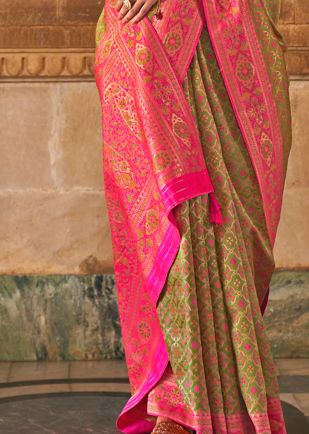 Olive Green Traditional Royal Patola Silk Saree