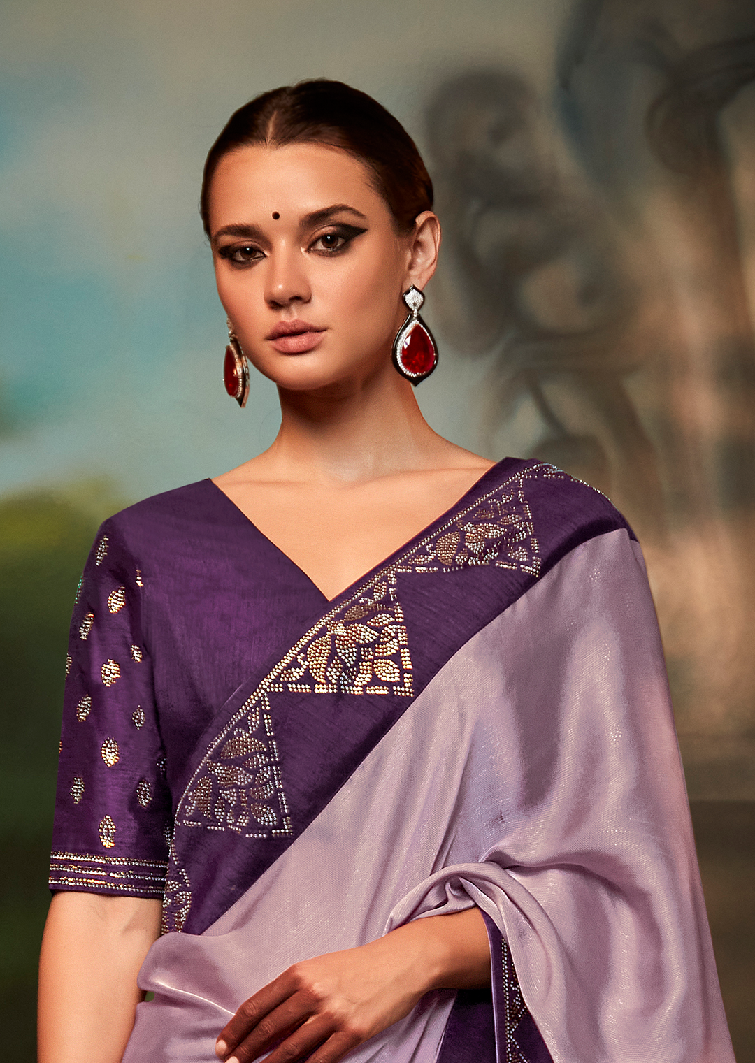 LAVENDER PURE CREPE SILK SWAROVSKI DESIGNER SAREE