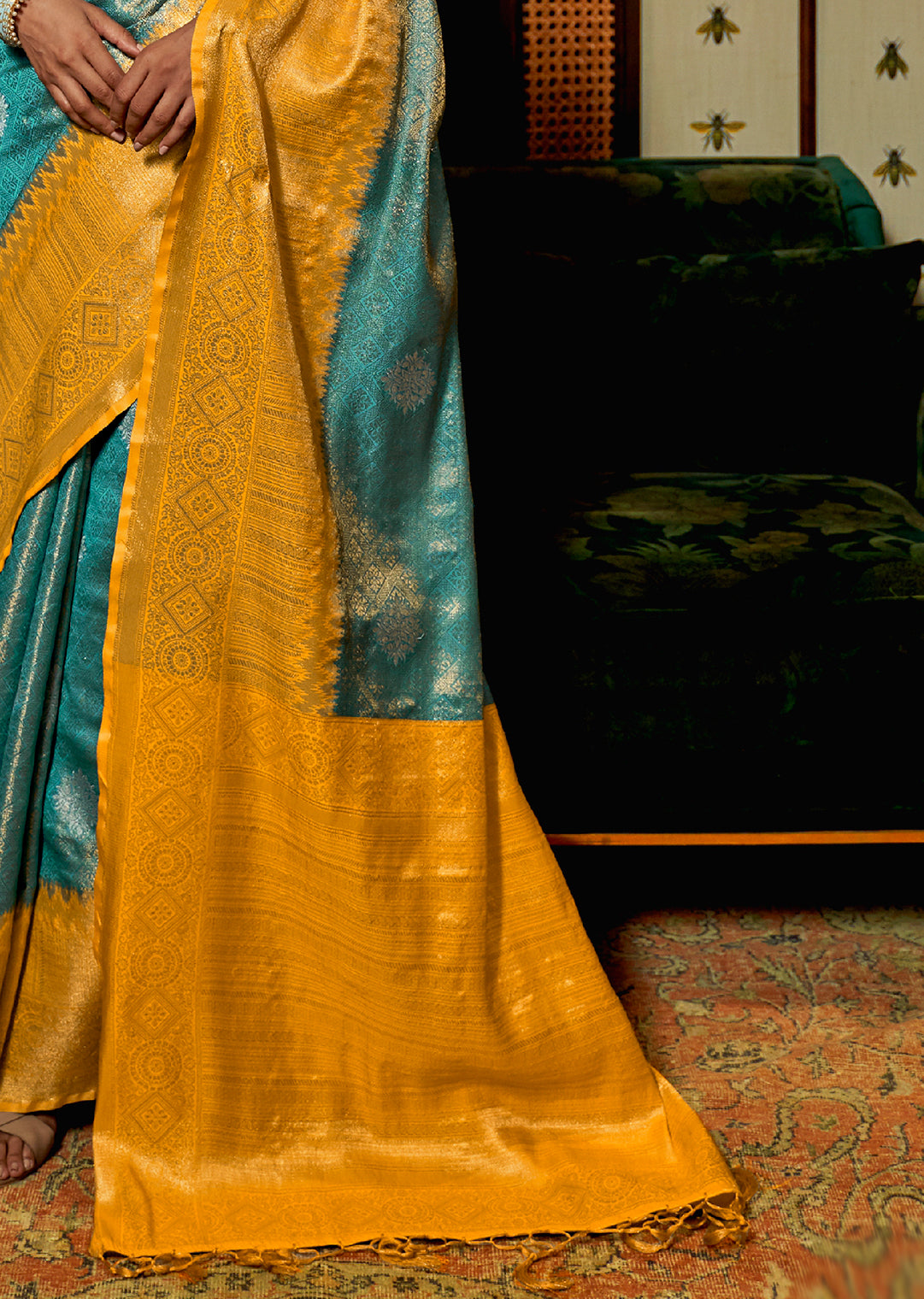 CYAN BLUE ZARI WOVEN HANDLOOM KANJIVARAM SILK SAREE