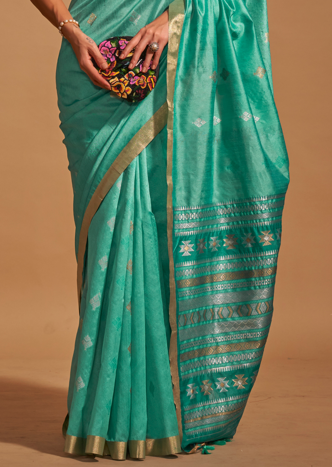 Turquoise Blue Woven Pure Handloom Silk Saree