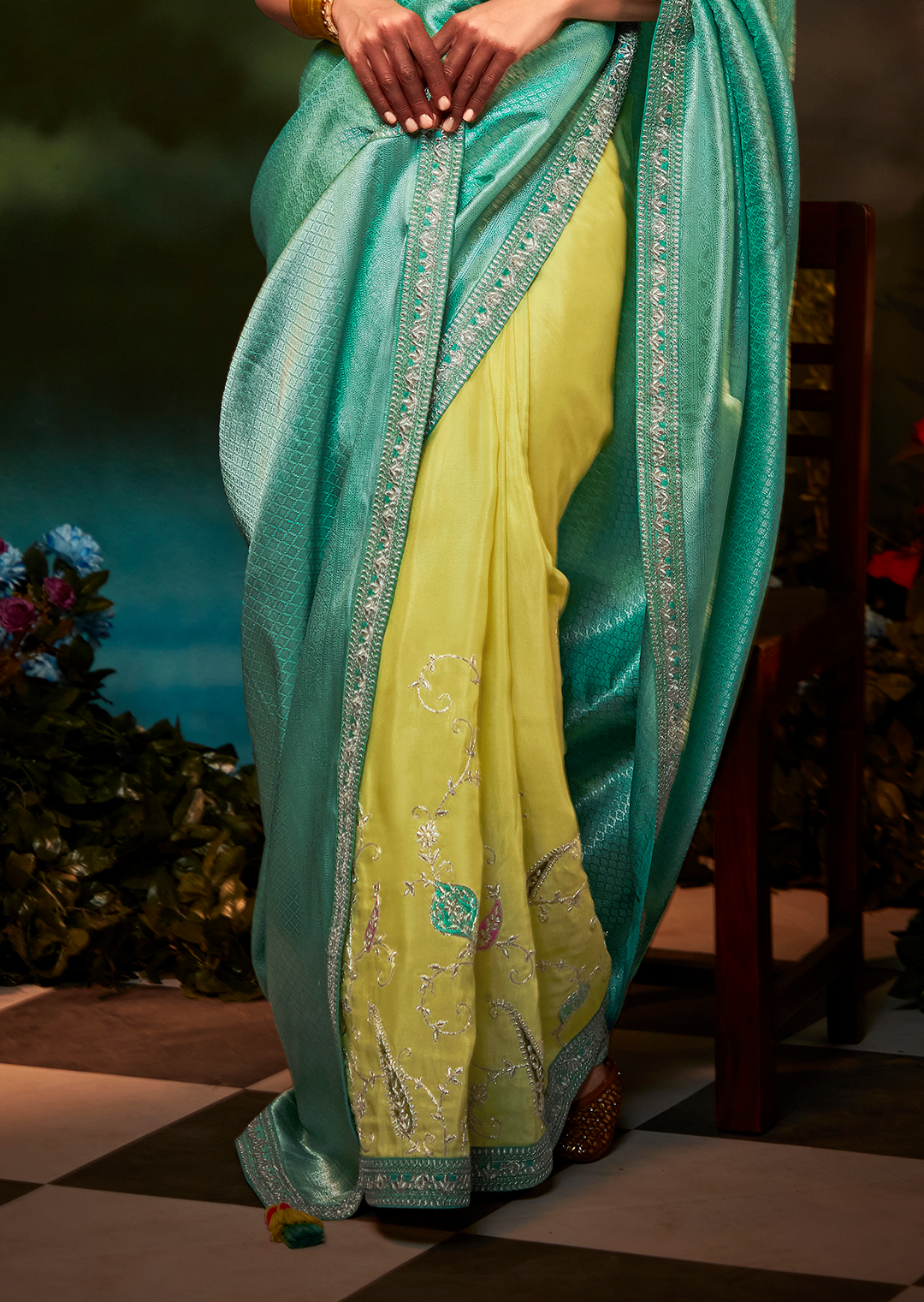 CYAN BLUE BROCADE DESIGNER KANJIVARAM SILK SAREE