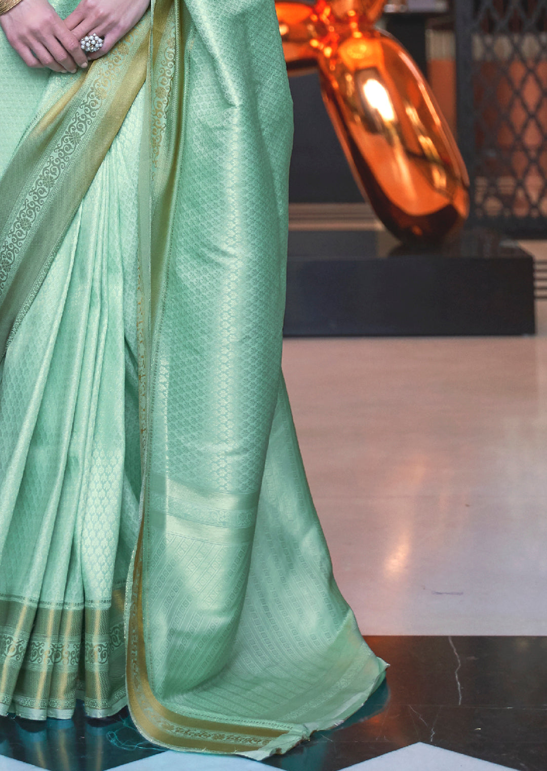 Tea Green Zari Woven Pure handloom Kanjivaram Silk Saree