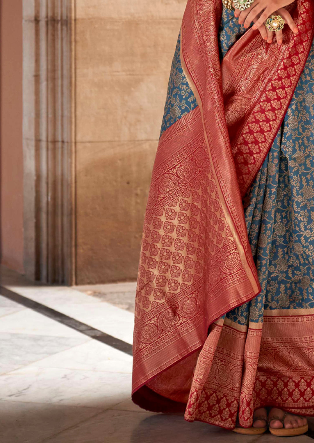 Yale Blue Zari Woven Royal Kanjivaram Silk Saree