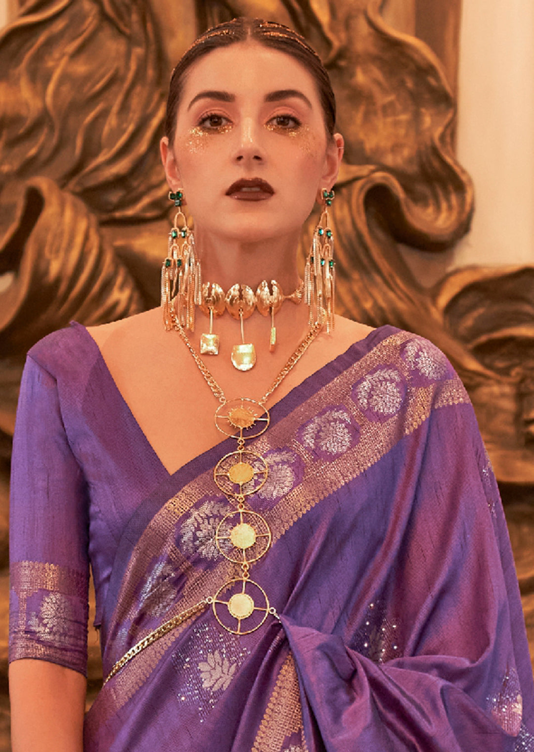 Violet Woven Pure Handloom Tussar Silk Saree