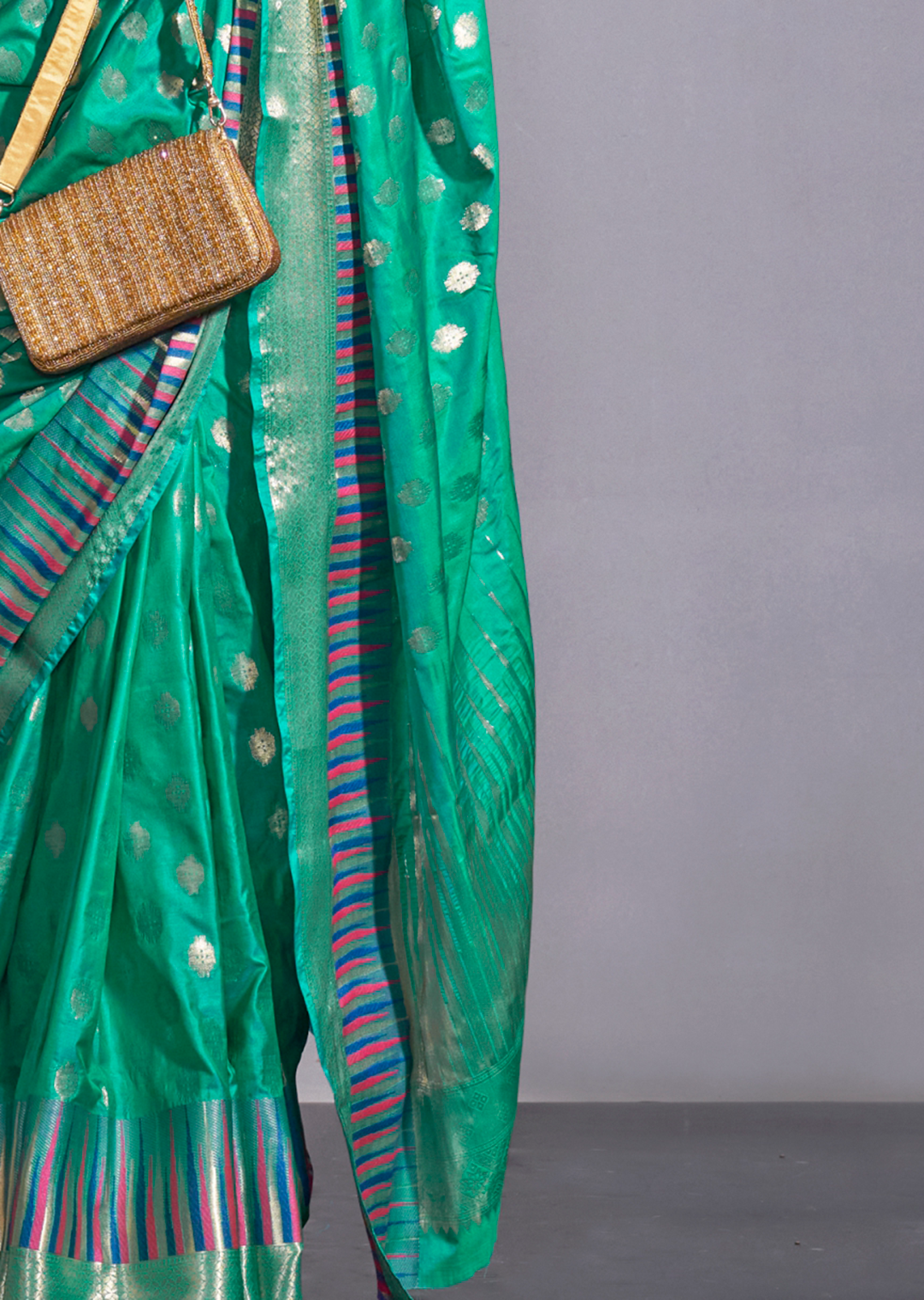 Jade Green Zari Woven Pure Handloom Gadwal Banarasi Silk Saree