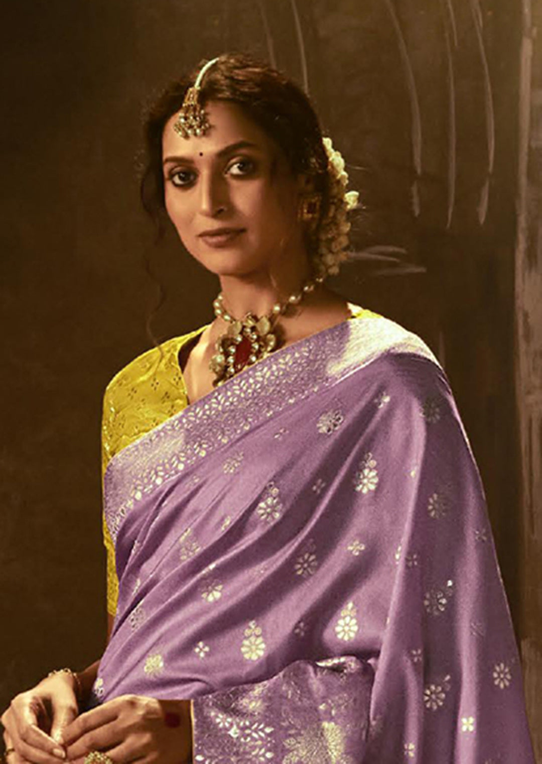 LILAC PURPLE WOVEN PURE CREPE SILK DESIGNER BANARASI SAREE