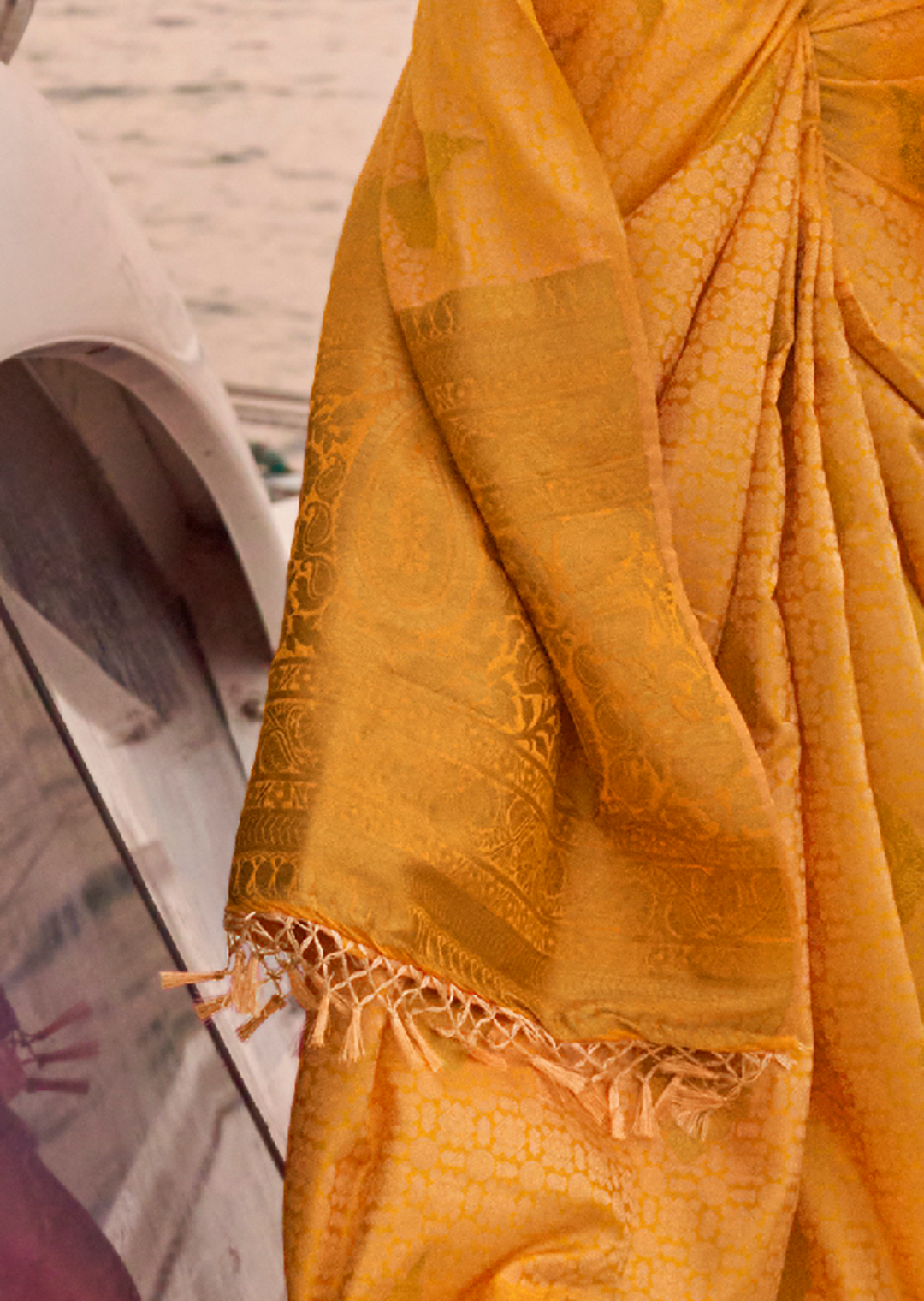 Mustard Yellow Woven Pure Handloom Kanjivaram Satin Silk Saree