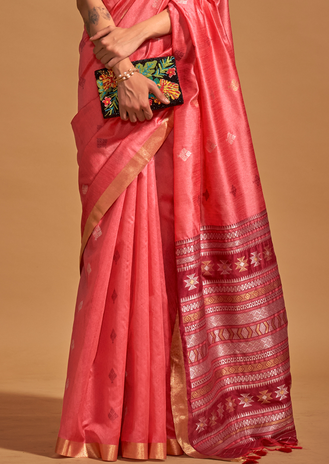 Georgia Peach Woven Pure Handloom Silk Saree