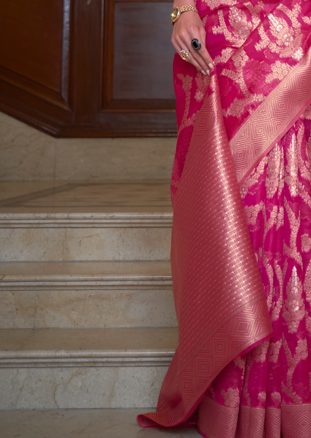 CERISE PINK	ZARI WOVEN HANDLOOM ORGANZA SILK SAREE