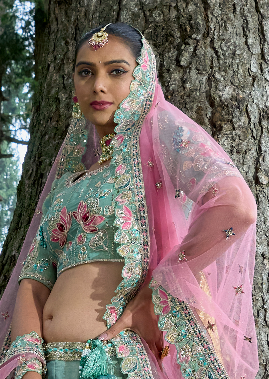 Pearl Aqua Hand Worked Premium Designer Silk Lehenga