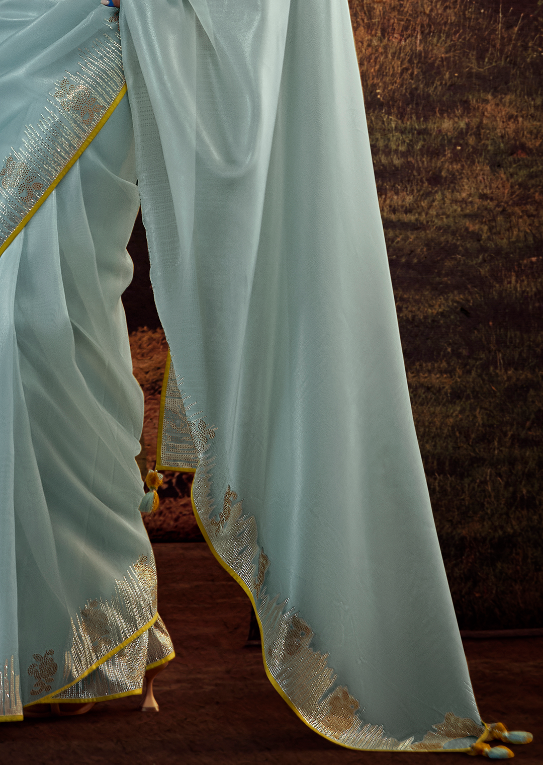 LIGHT TURQUOISE PURE TISSUE SILK DESIGNER SAREE