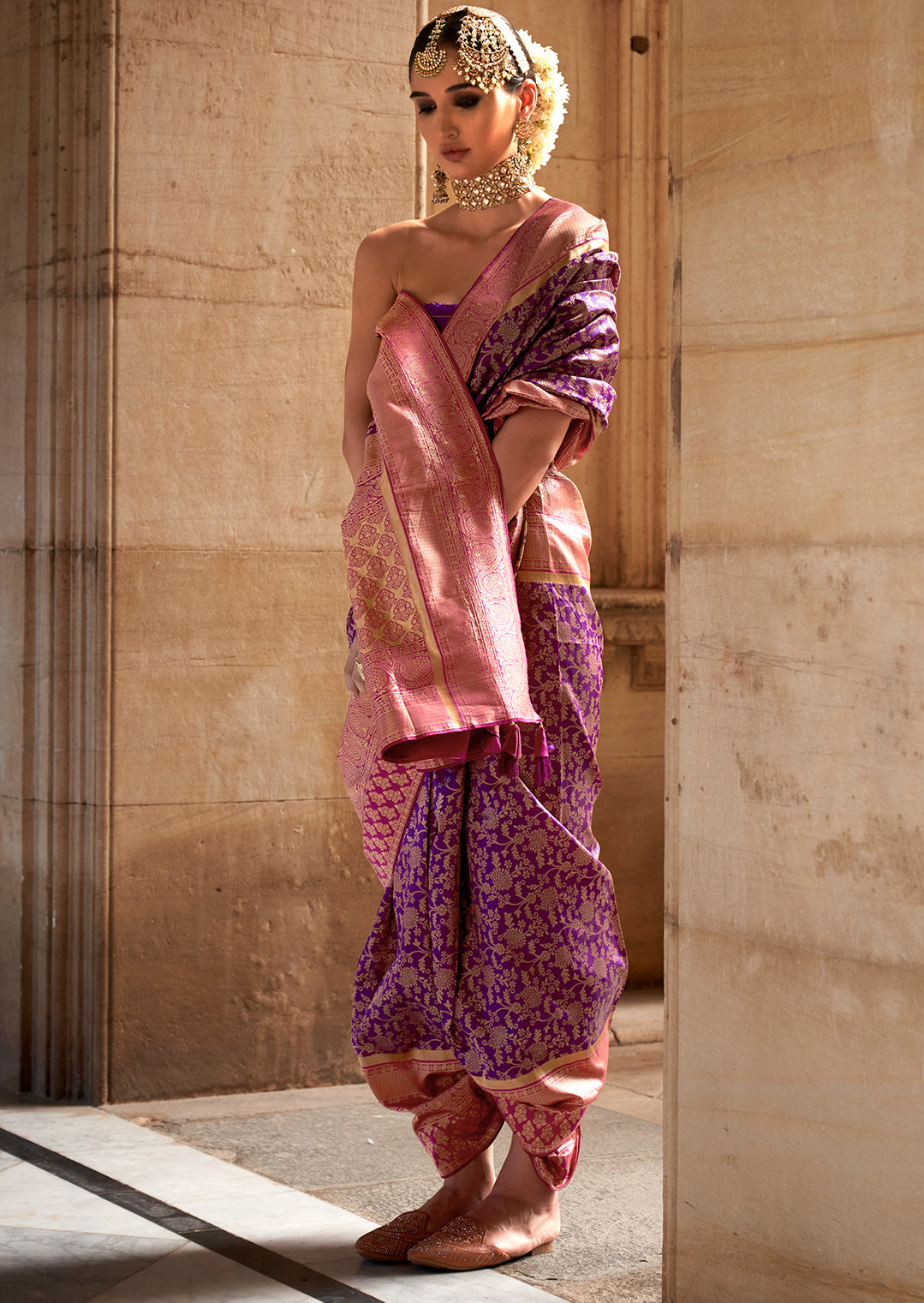 Plum Purple Zari Woven Royal Kanjivaram Silk Saree