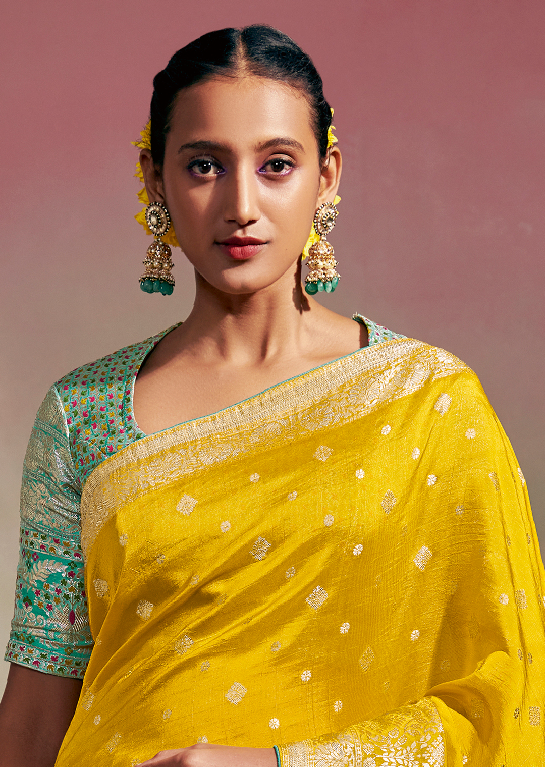 GOLDEN YELLOW WOVEN PURE CHINON CHIFFON DESIGNER SILK SAREE