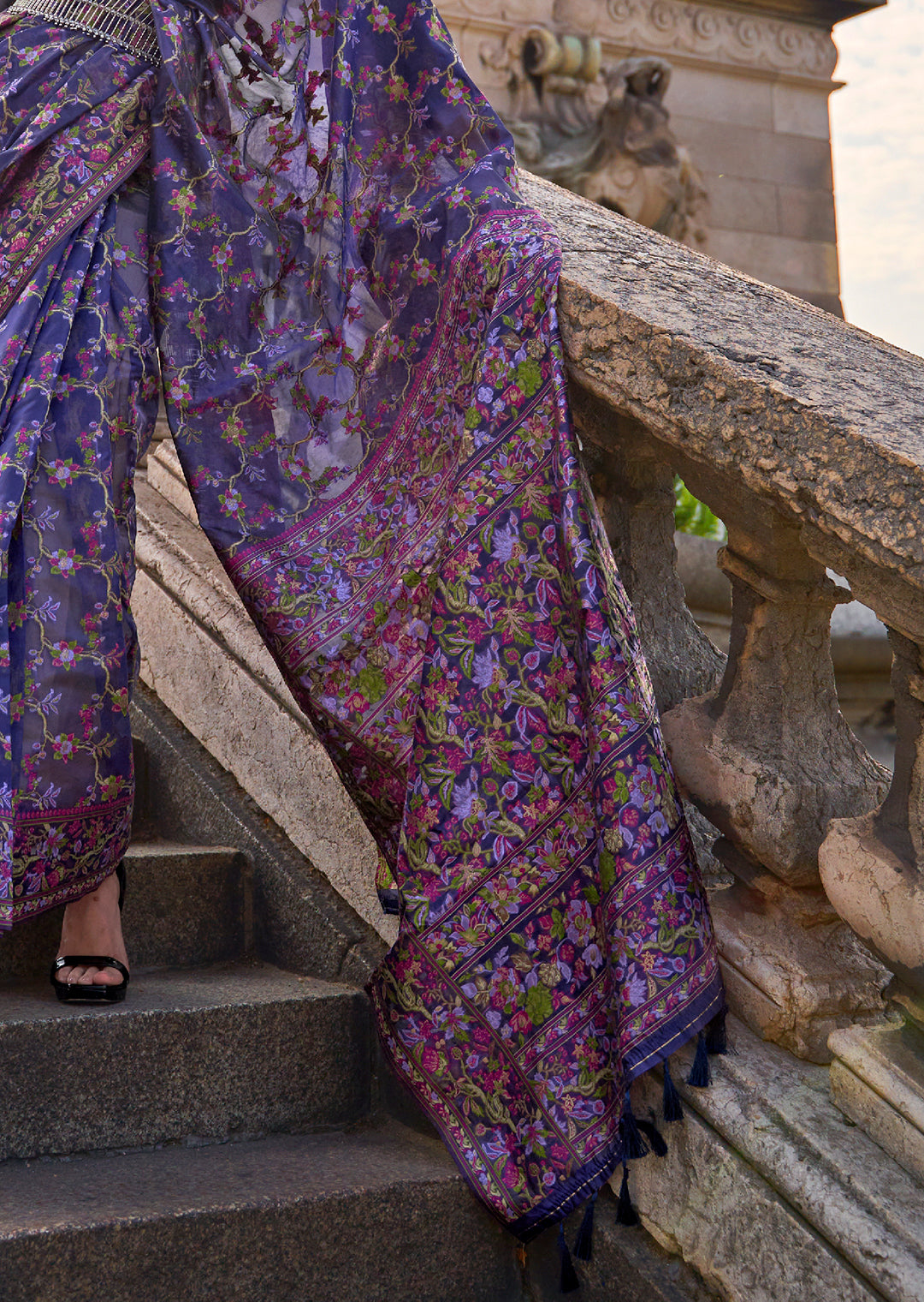 Royal Blue Woven Pure Handloom Parsi Organza Silk Saree