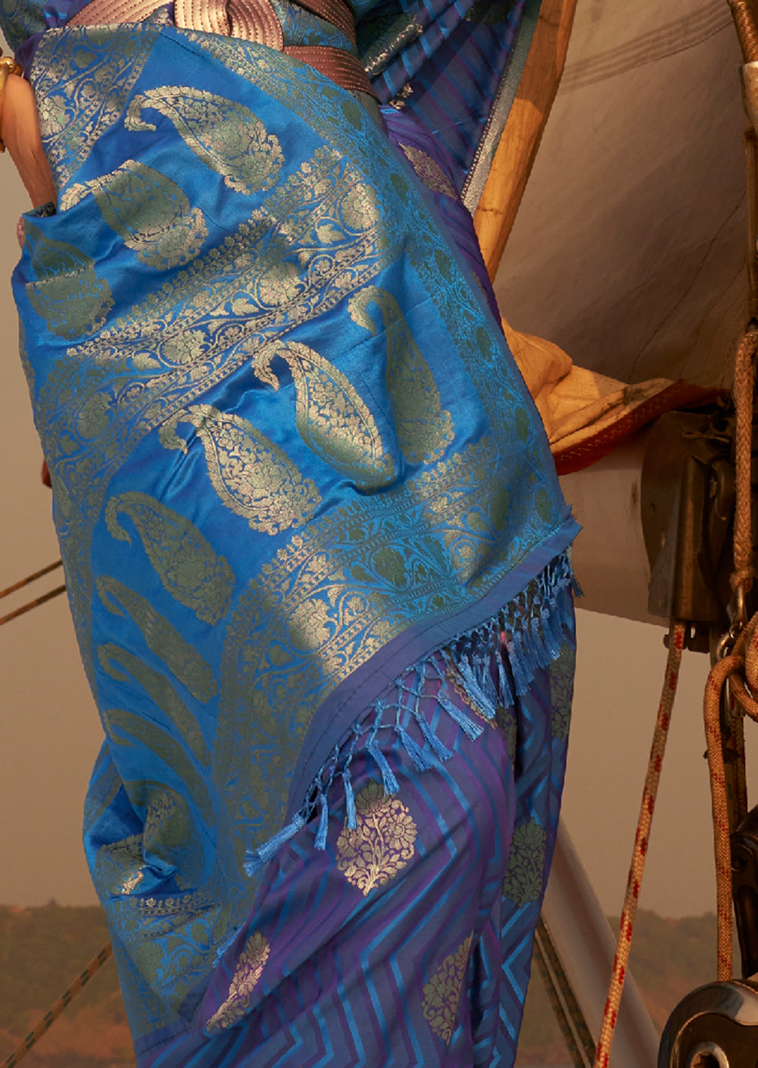 Cobalt Blue Zari Woven Handloom Pure Banarasi Satin Silk Saree