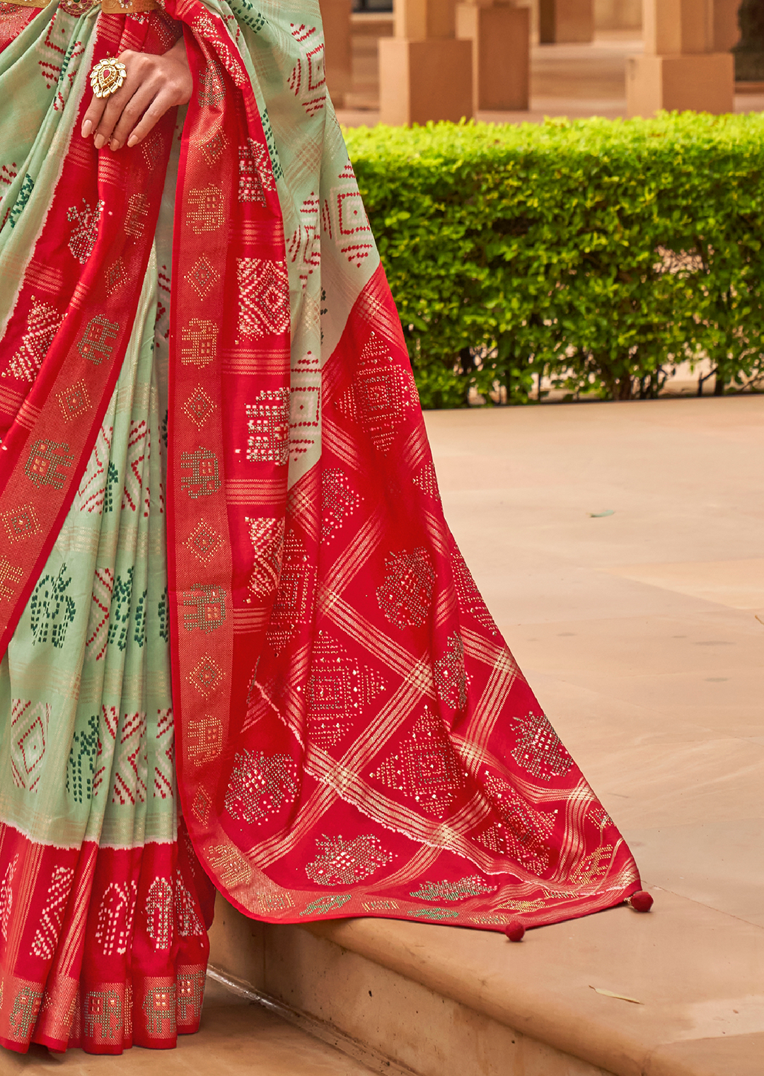 Tea Green Woven Traditional Bandhani Patola Silk Saree