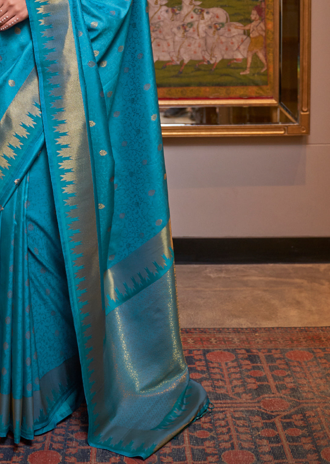 Steel Blue Zari Woven Pure Handloom Banarasi Silk Saree