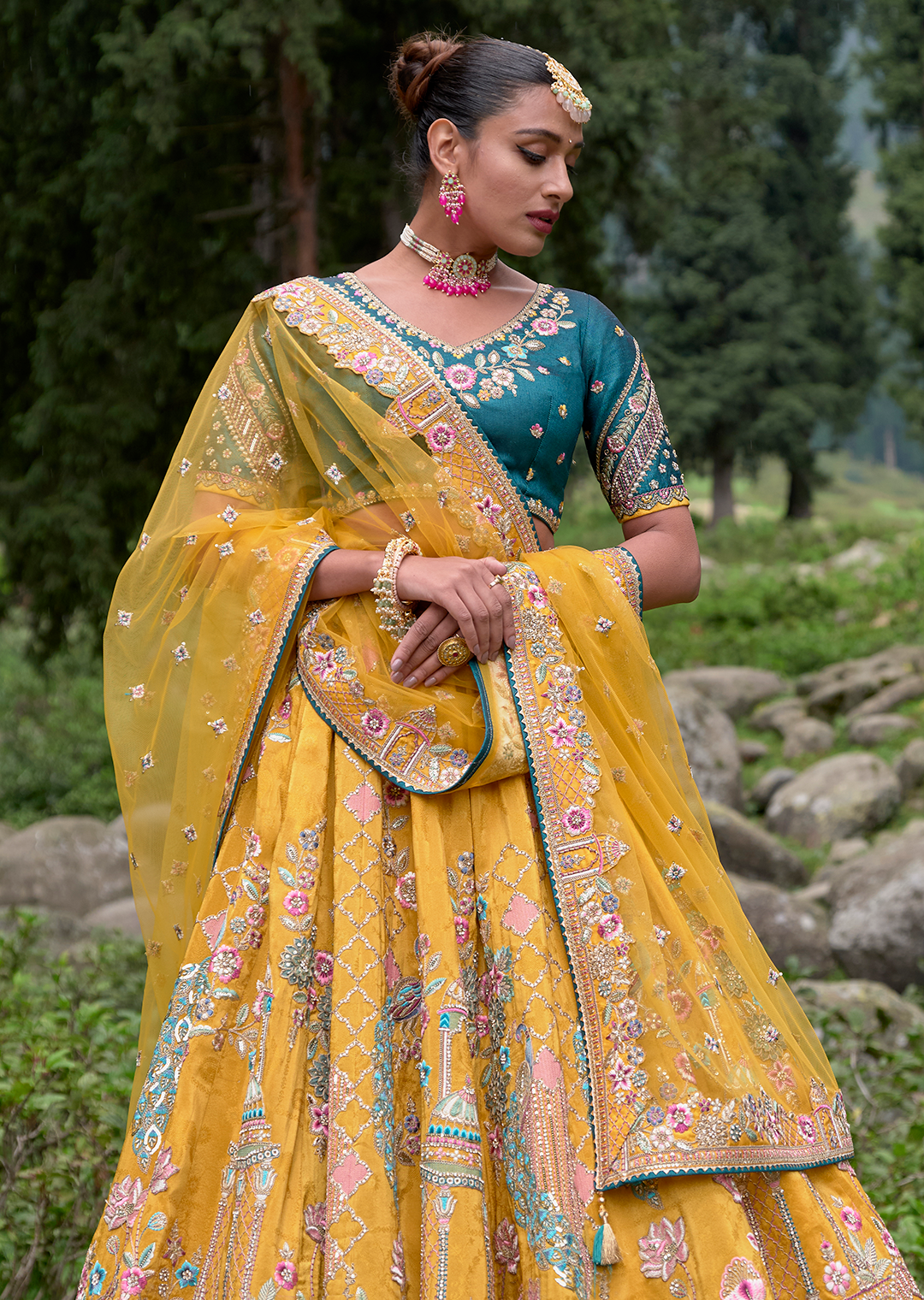 Mustard Yellow Hand Worked Premium Designer Silk Lehenga