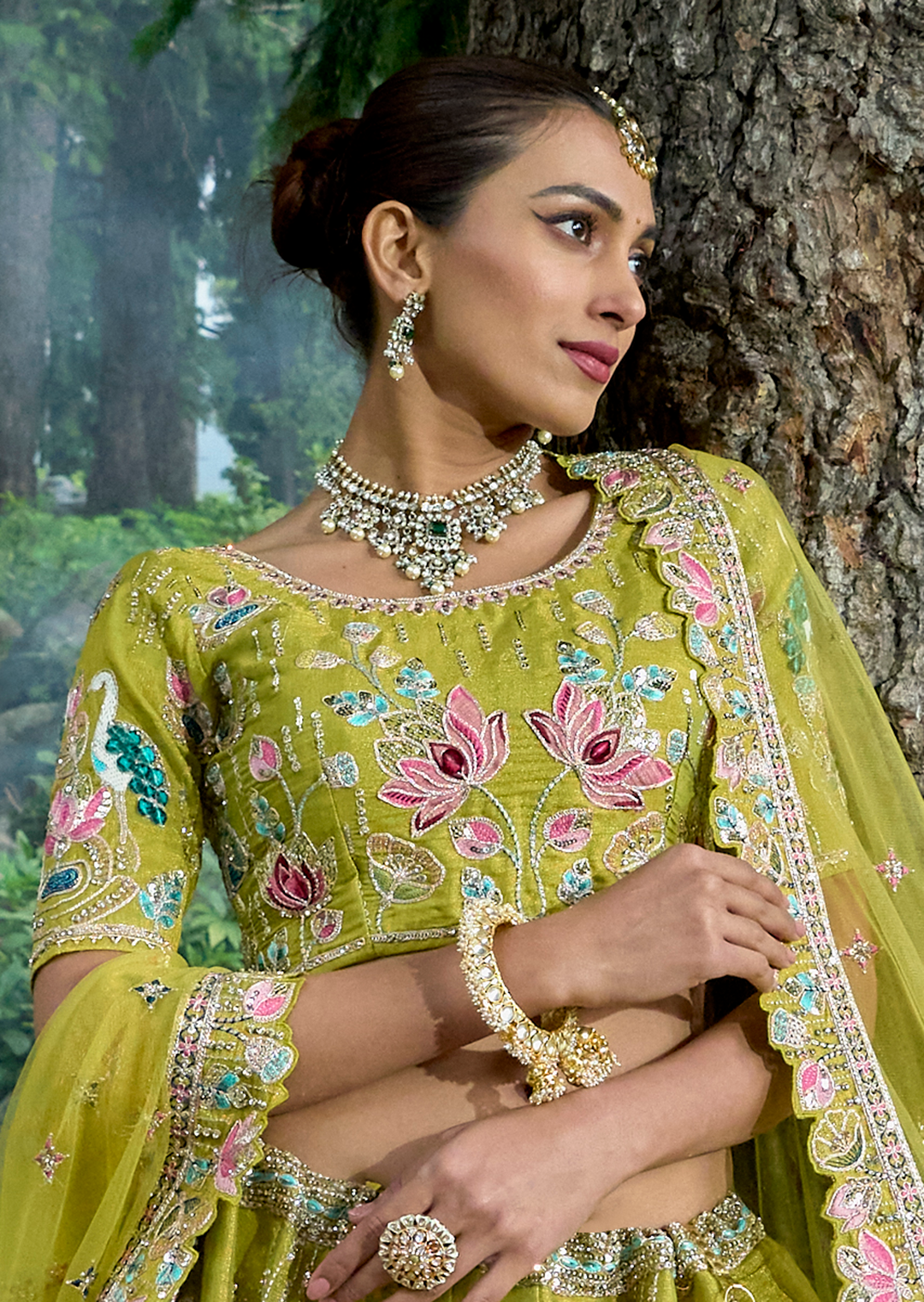 Pear Green Hand Worked Premium Designer Silk Lehenga