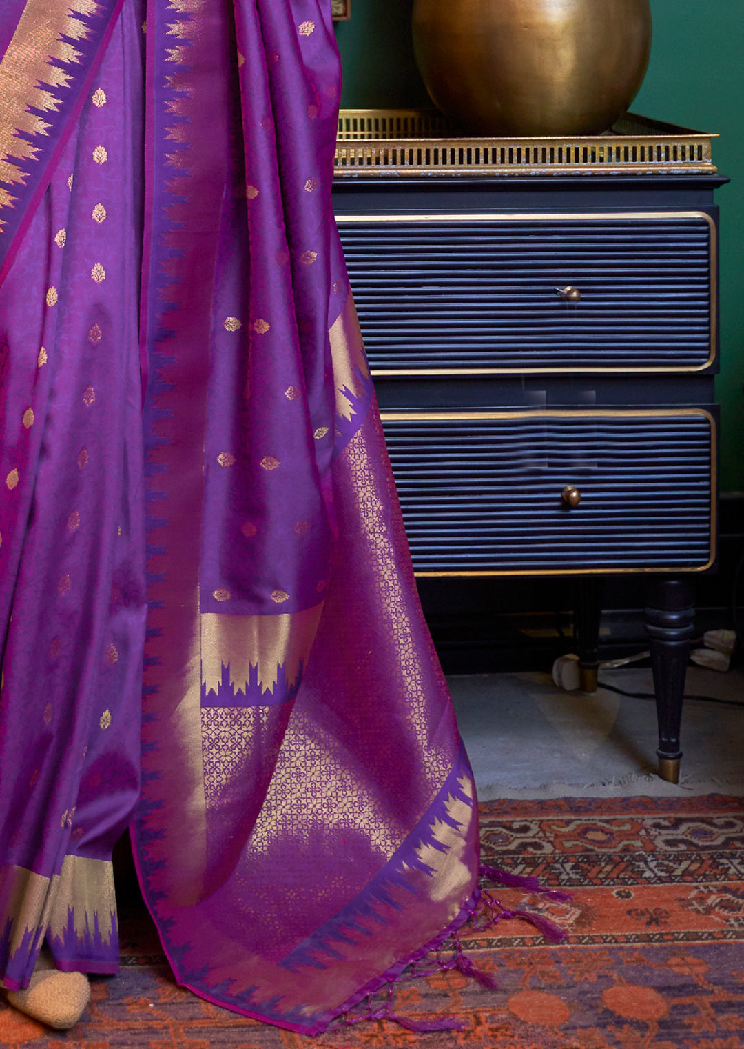 Purple Zari Woven Pure Handloom Banarasi Silk Saree