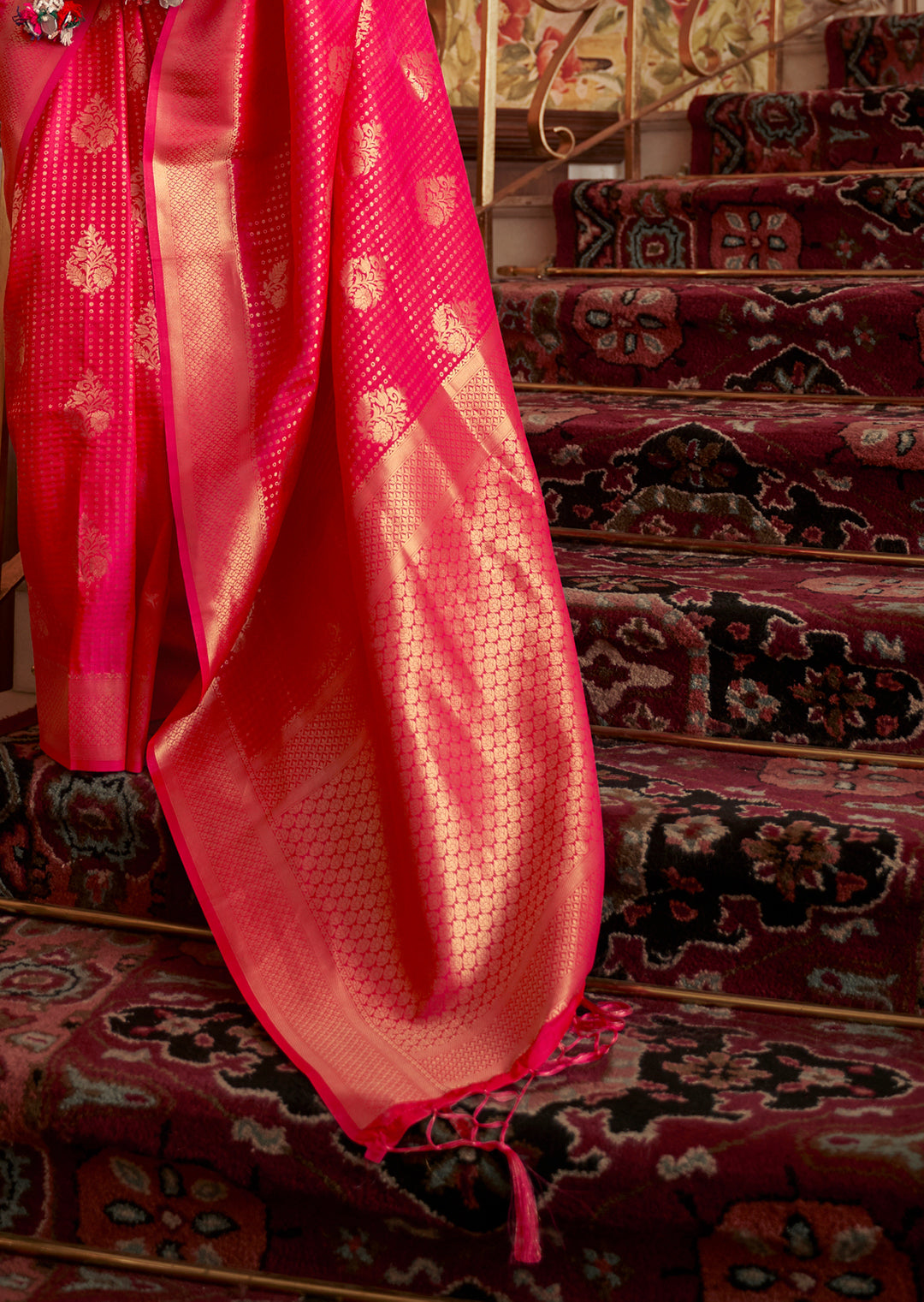 Red	Zari Woven Two Tone Chinon Kanjivaram Silk Saree