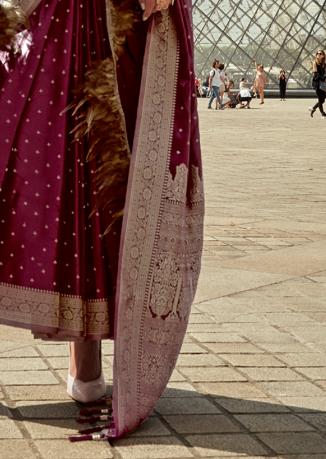 Berry Red Zari Woven Handloom Pure Banarasi Satin Silk Saree