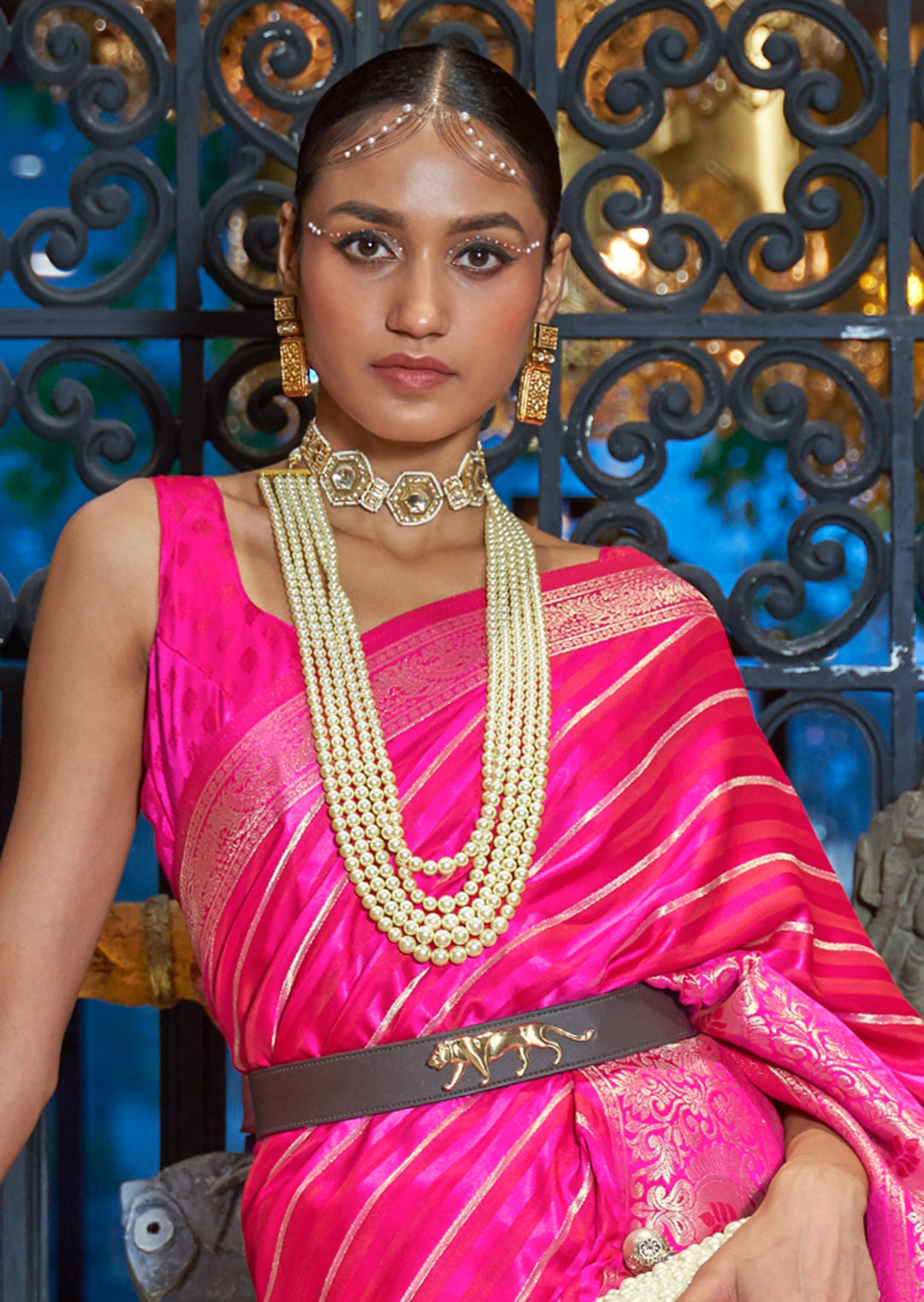 Hot Pink	Zari Woven Handloom Pure Banarasi Satin Silk Saree