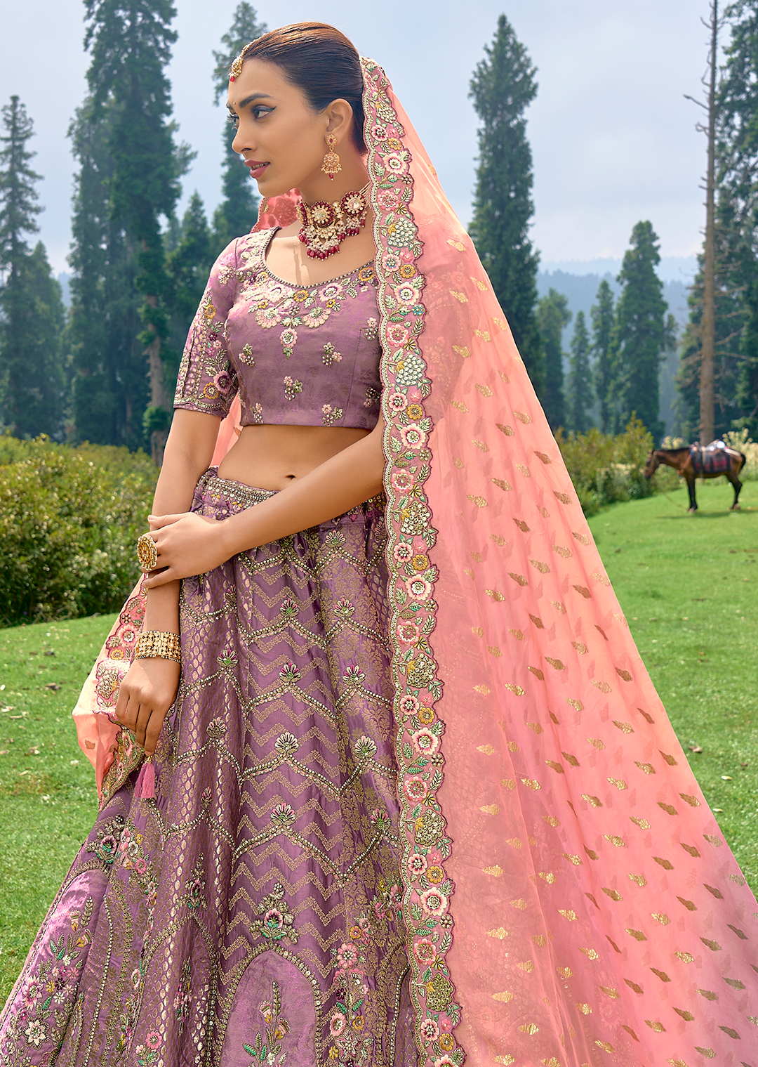 Byzantine Purple Heavy Embroidered Premium Designer Silk Lehenga