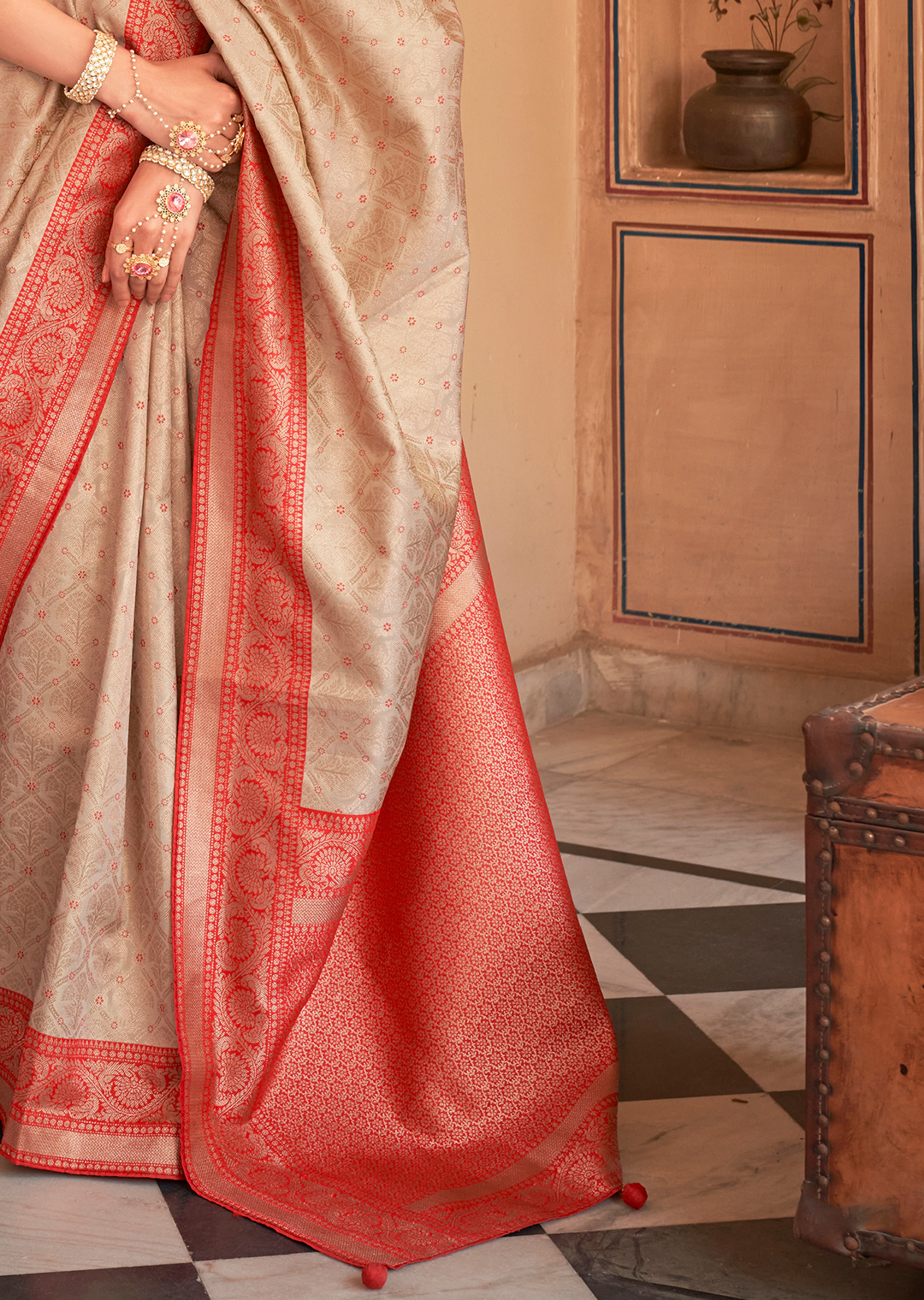 Beige Woven Royal Patola Kanjivaram Silk Saree